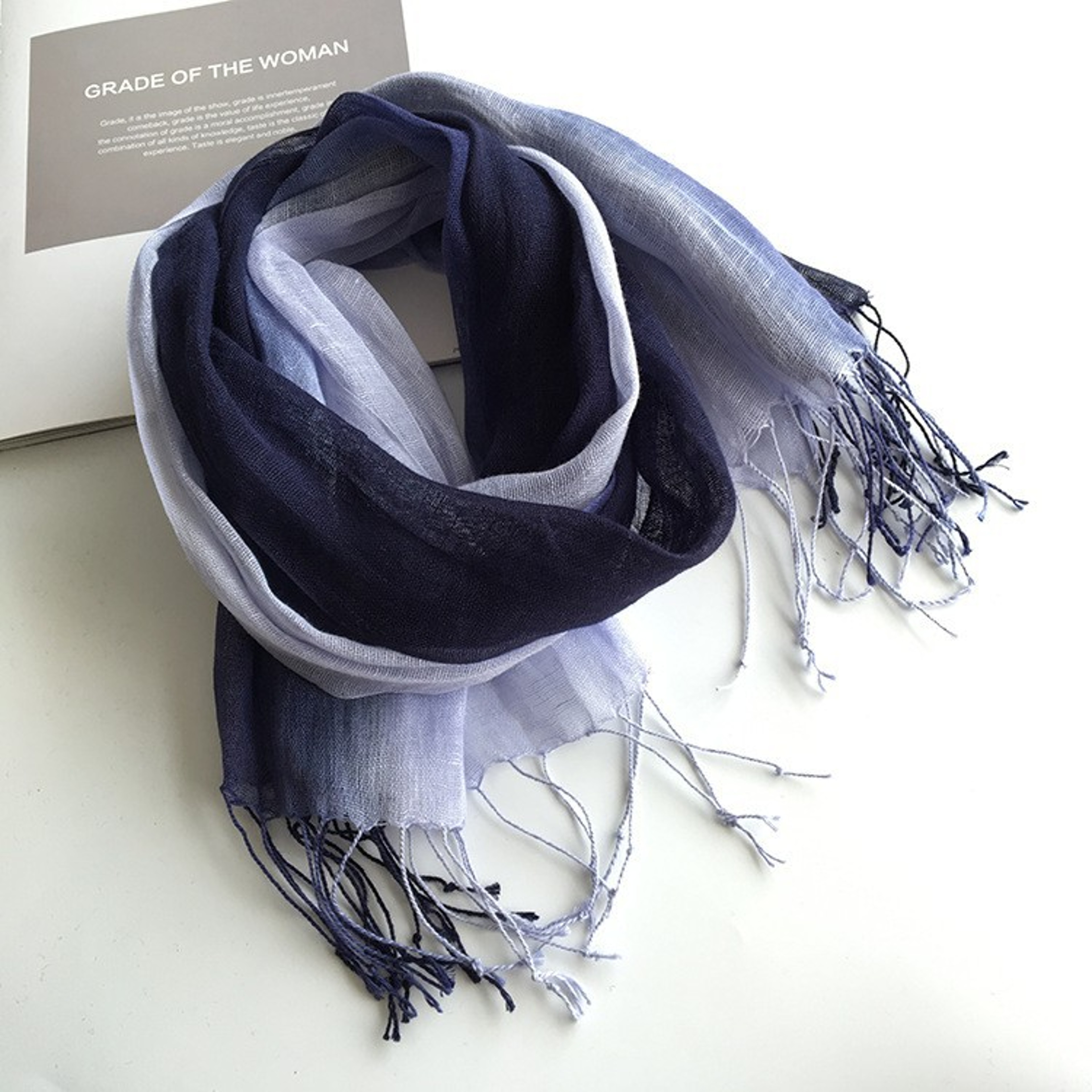 Elegant Women Gradient Linen Scarf Lightweight Spring Summer Fashion Wrap 6