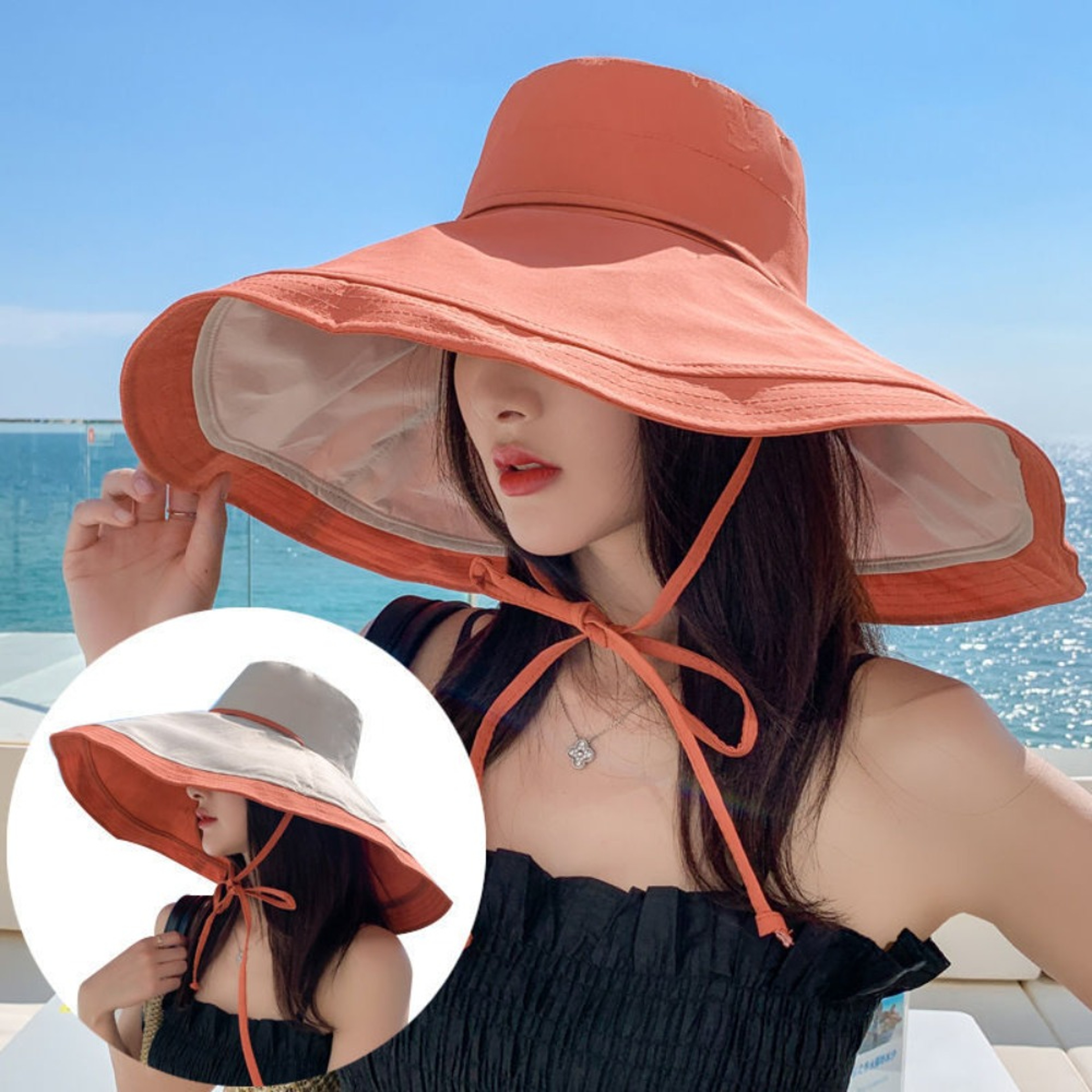Reversible Wide Brim Sun Protection Hat For Women Foldable UV Travel Bucket Hat 4