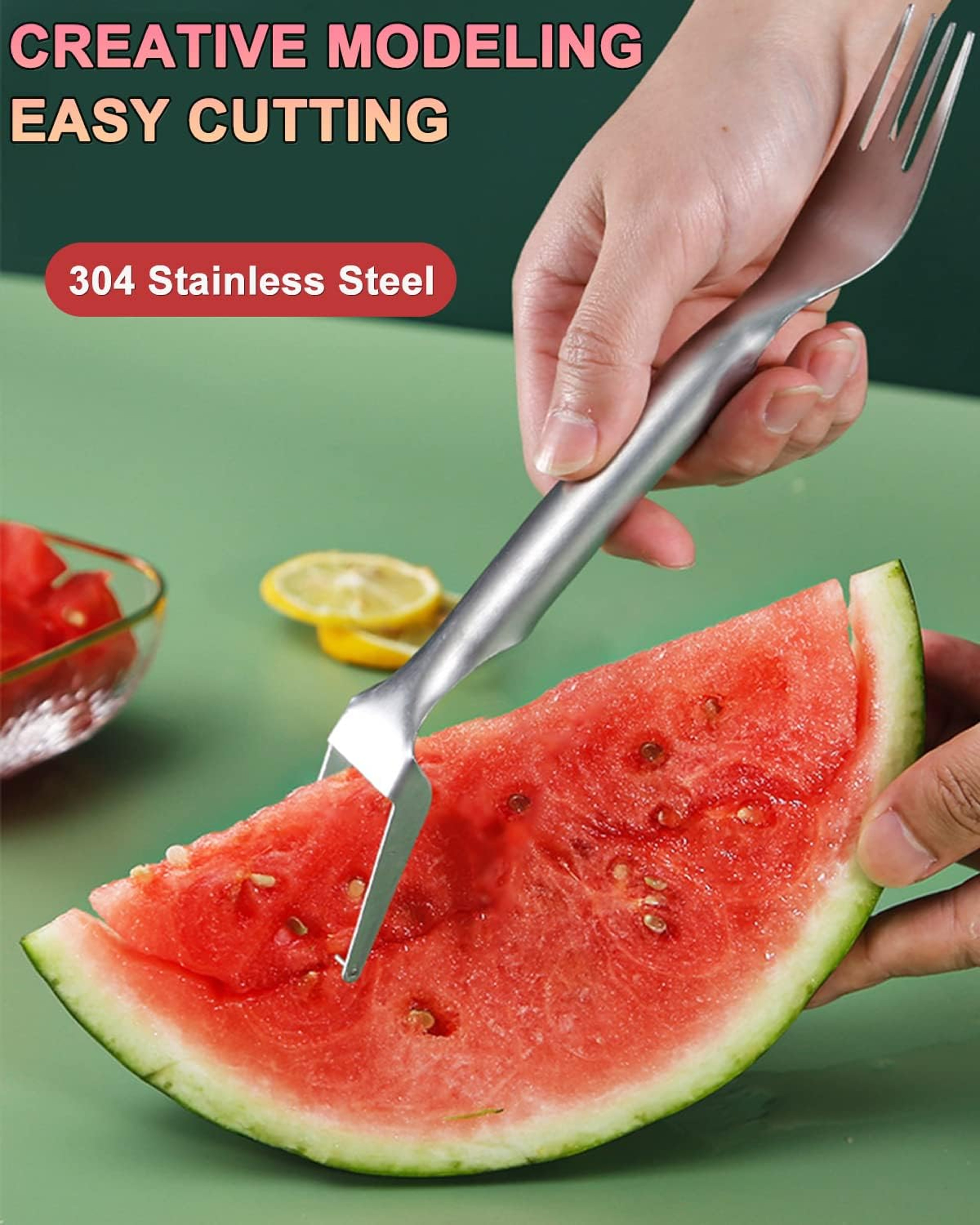 Premium Summer 2 in 1 Watermelon Slicer Tool & Stainless Steel Fruit Cutter for Mess Free Cutting – view 5