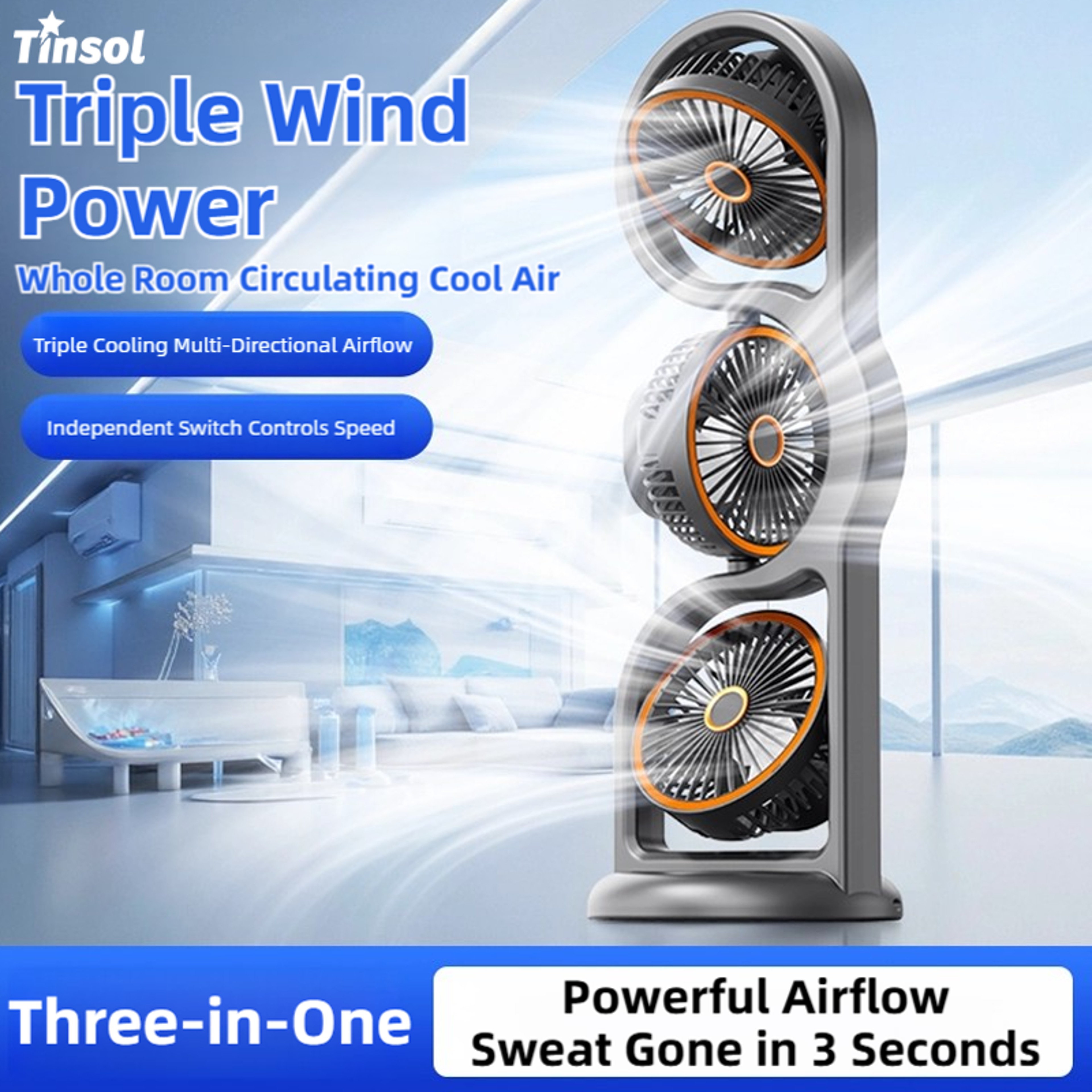 Portable USB Fan With Triple Head 360 Airflow Rechargeable 5 Speed Desk  Outdoor Cooling Fan 1