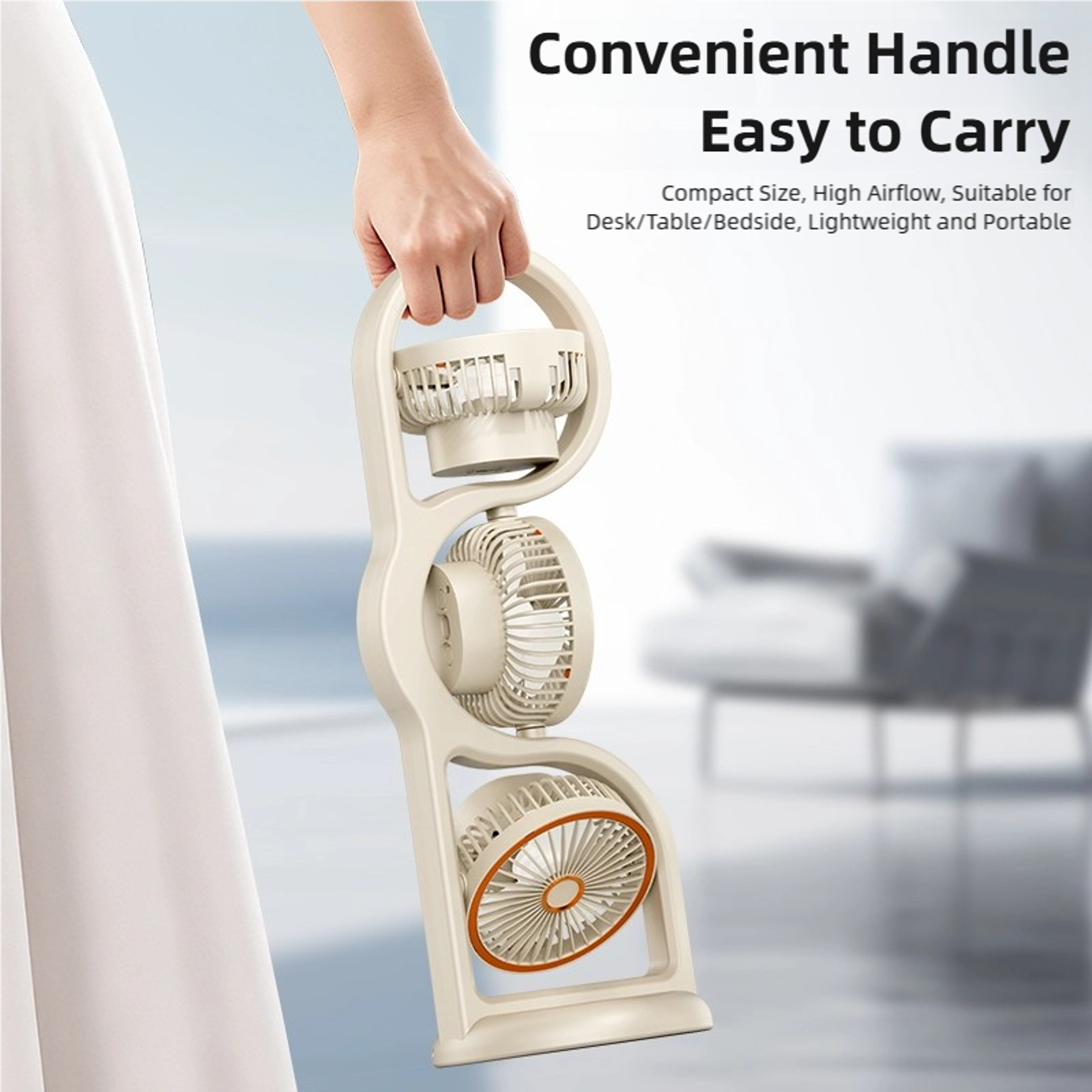 Portable USB Fan With Triple Head 360 Airflow Rechargeable 5 Speed Desk  Outdoor Cooling Fan 5