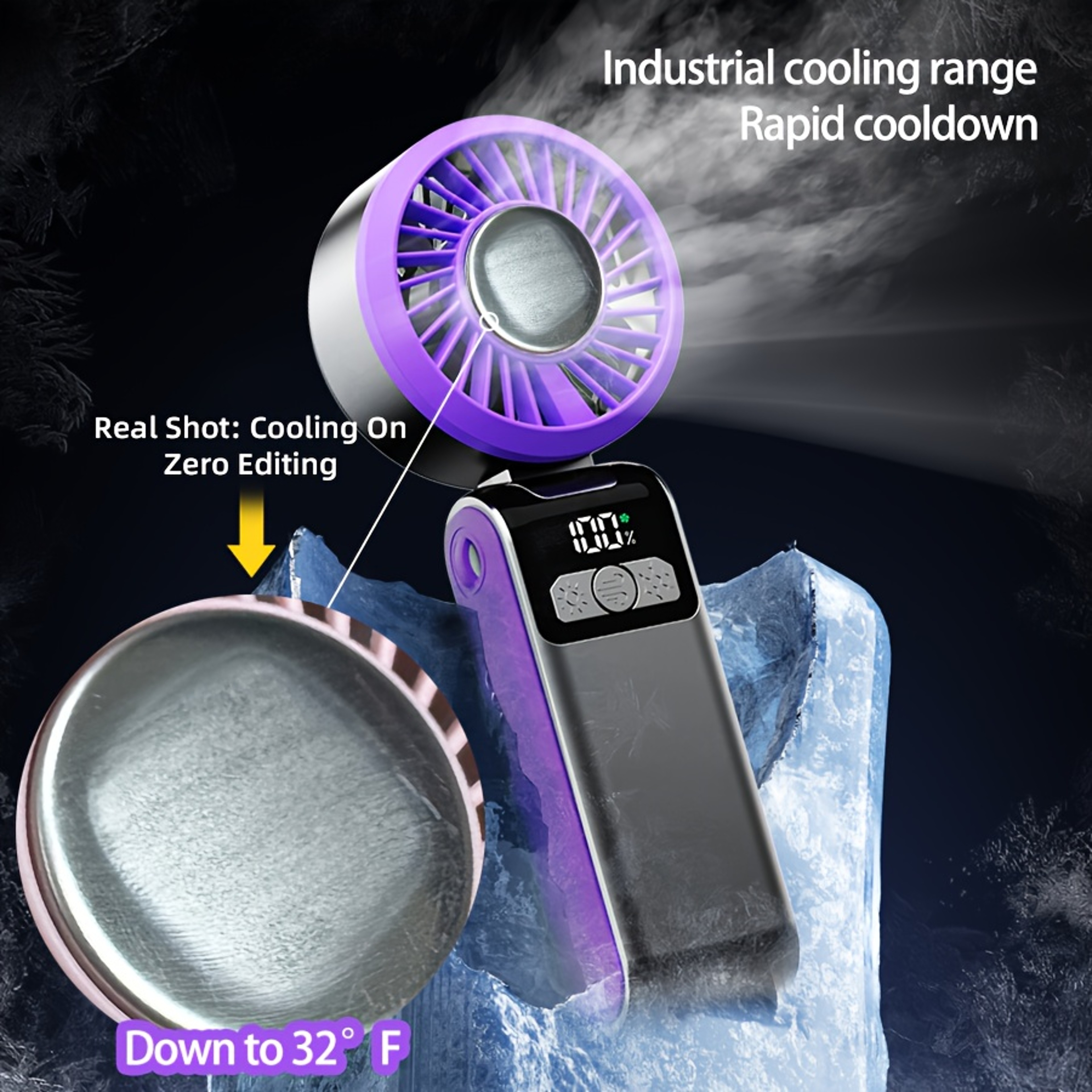 Portable Handheld Ice Cooling Fan Outdoor Foldable With LED Display 2