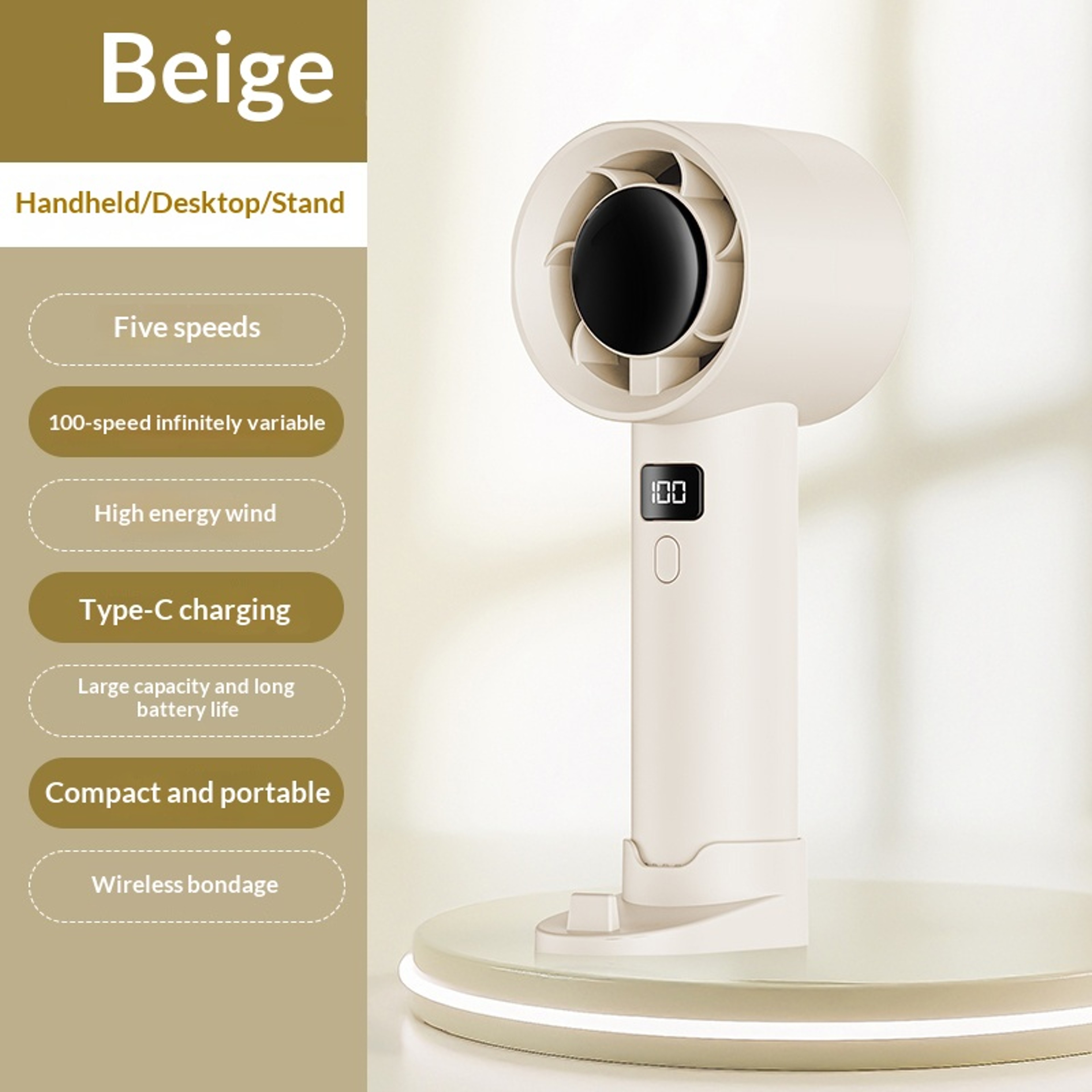 Portable TurboBlaze Handheld Fan 100 Speed USB Rechargeable Bladeless Cooling Fan 7