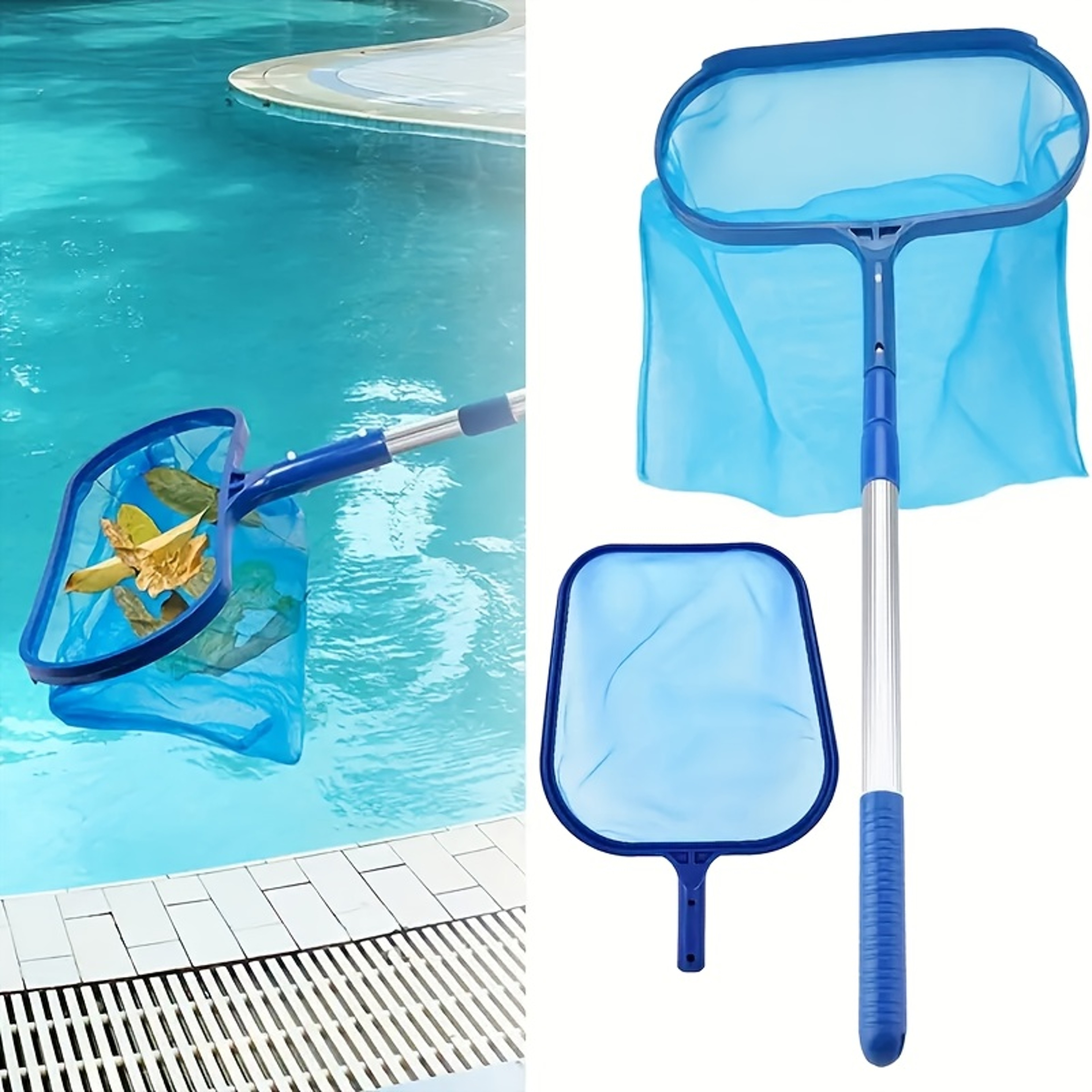 AquaSweep Pool Skimmer Net Set With Adjustable Telescopic Pole  Fine Mesh Leaf Cleaner 0