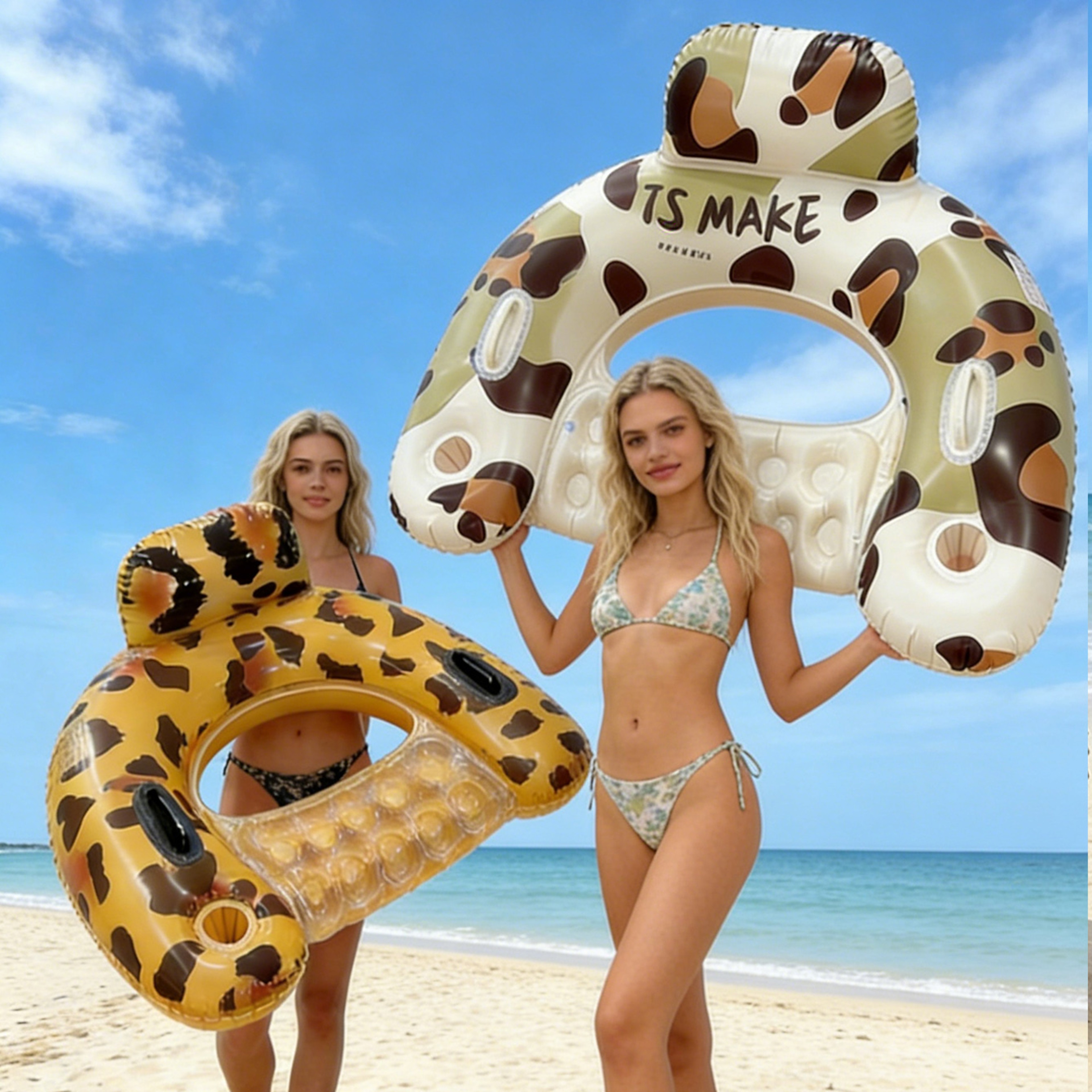 Leopard Print Pool Float Chair With Cup Holder  Water Hammock Lounger For Summer Relaxation 0