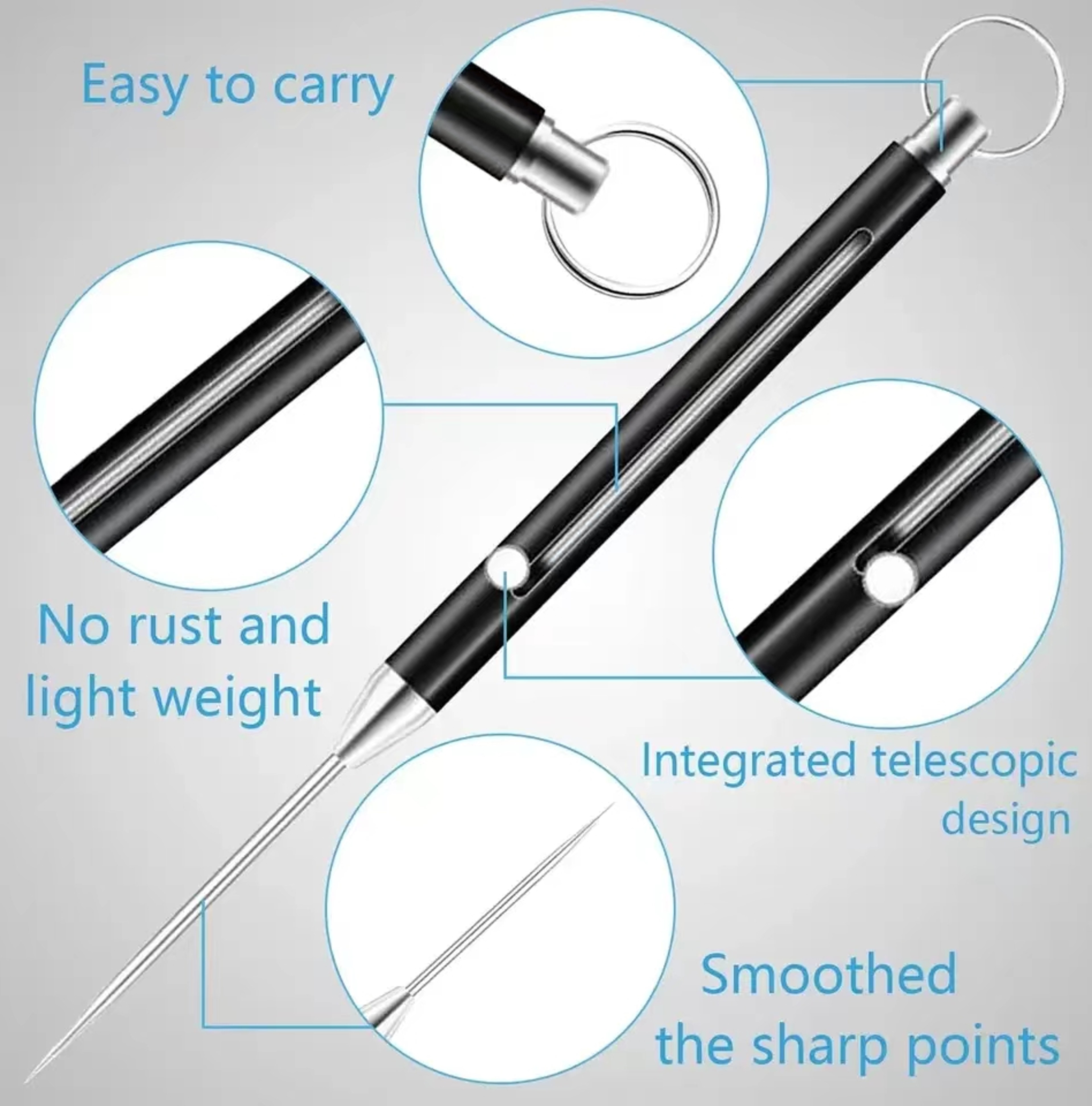 Titanium EDC Multi Tool Keychain With Retractable Toothpick Fruit Fork  Package Opener 2