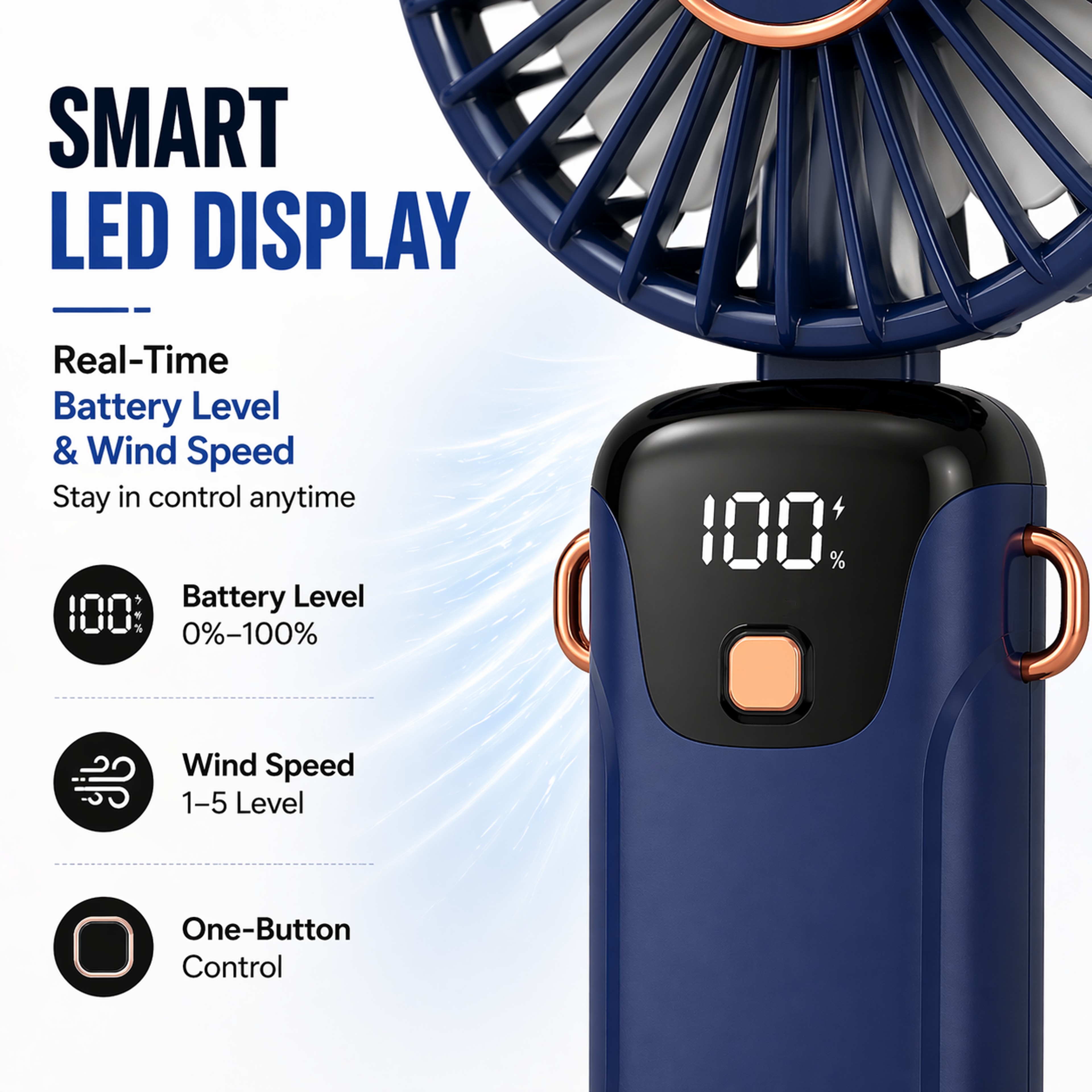 CoolFlex 5 Speed Portable Handheld Fan With Display  Phone Stand 5