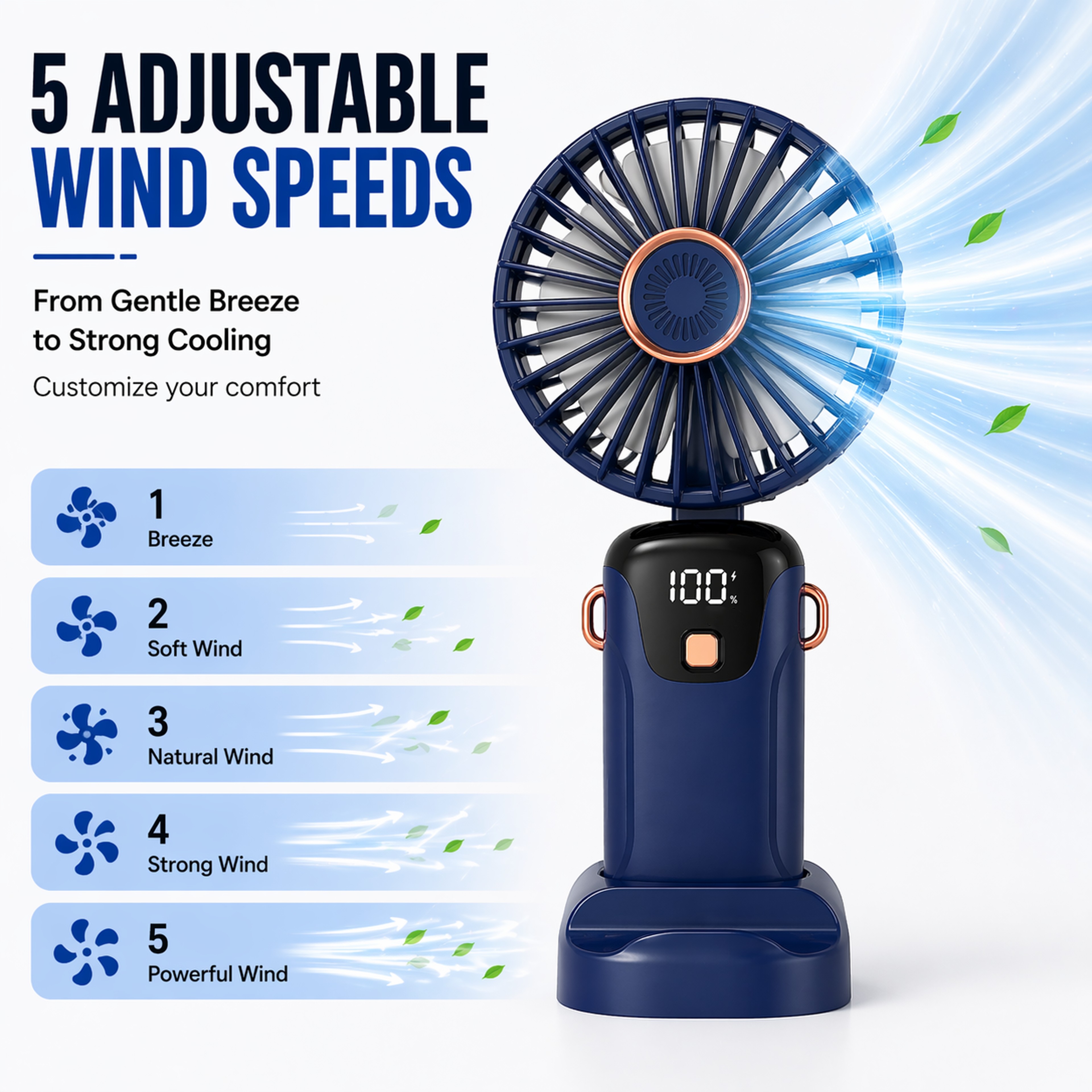 CoolFlex 5 Speed Portable Handheld Fan With Display  Phone Stand 6