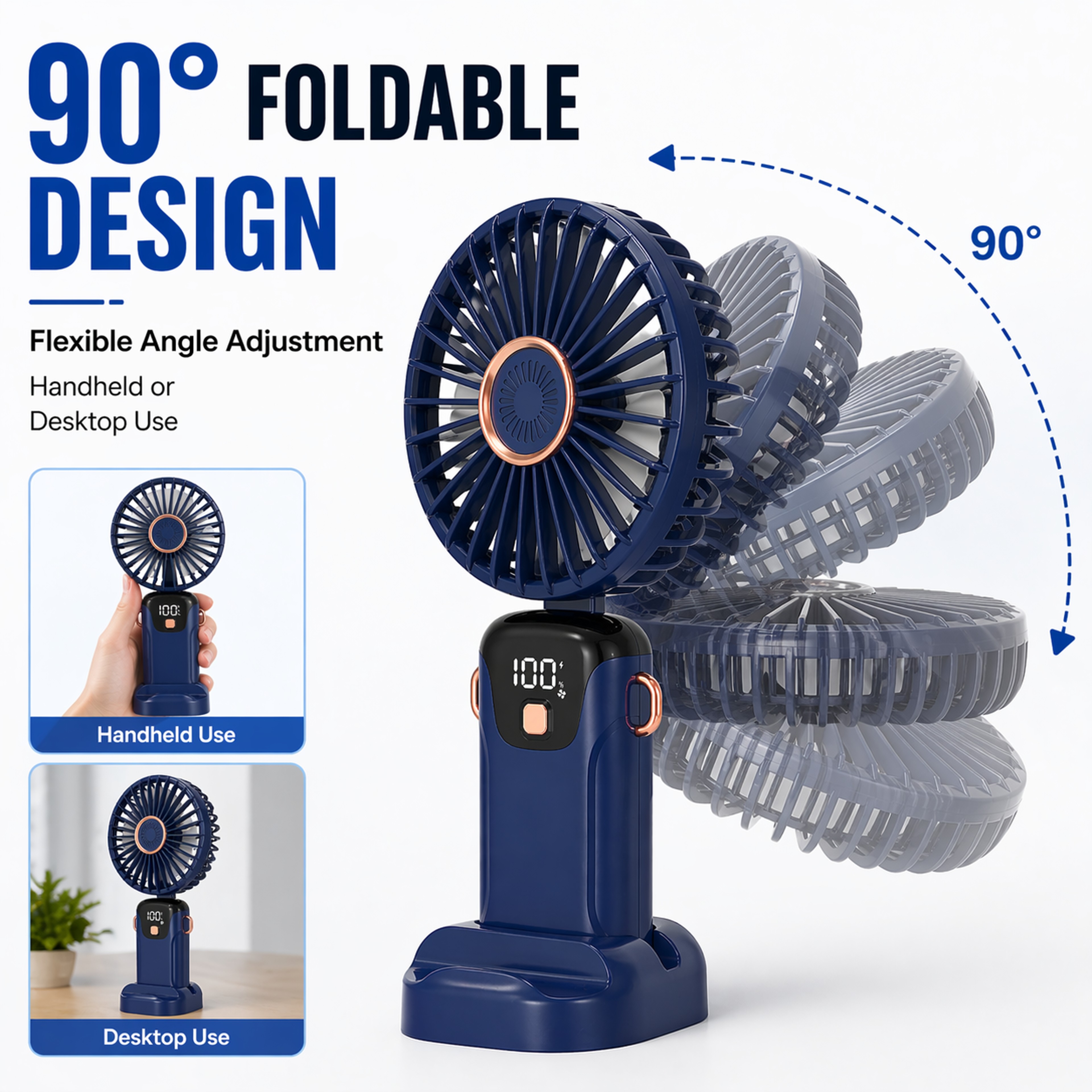CoolFlex 5 Speed Portable Handheld Fan With Display  Phone Stand 7