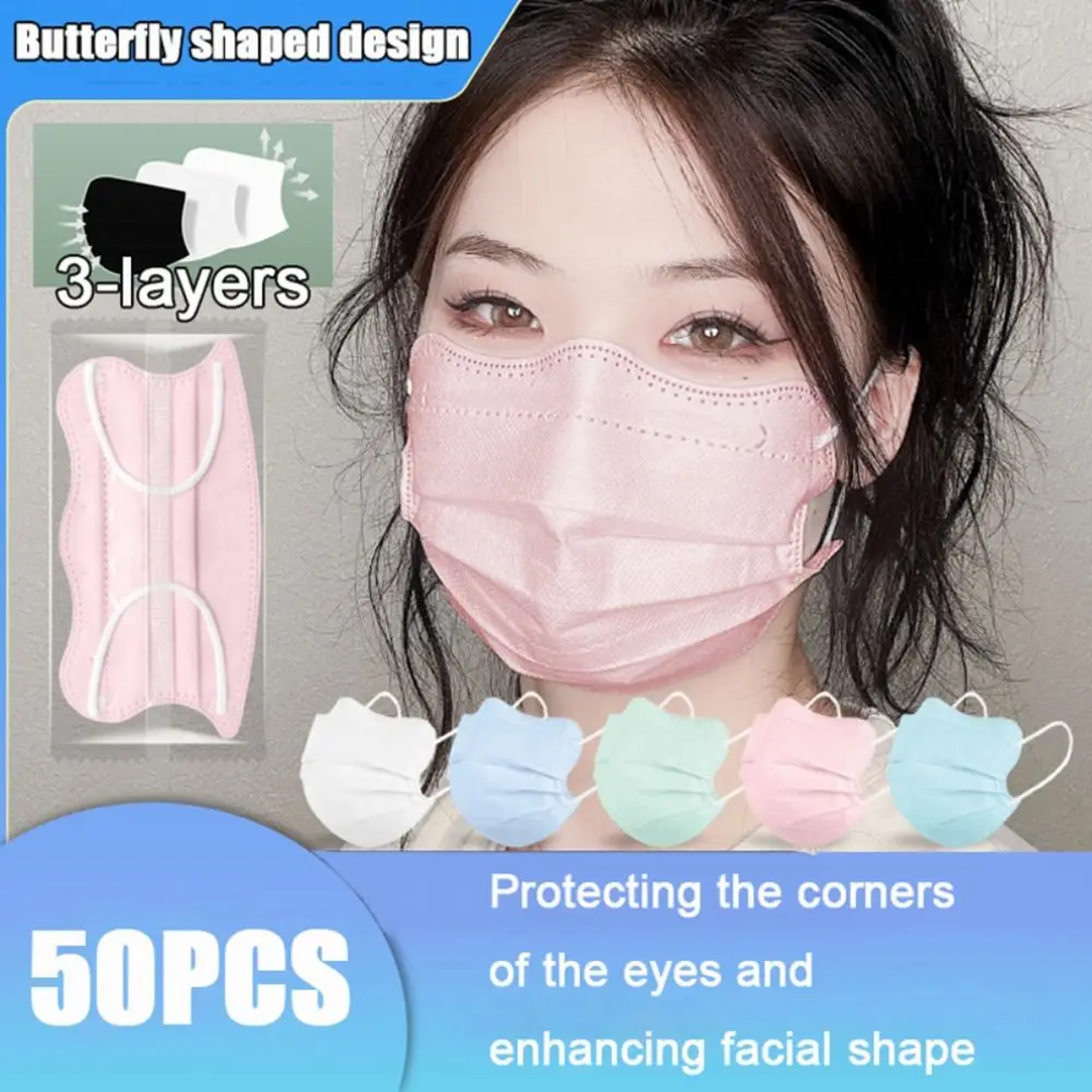 Butterfly Fit 3 Layer Disposable Face Masks Individually Wrapped Dust Protection Masks 2