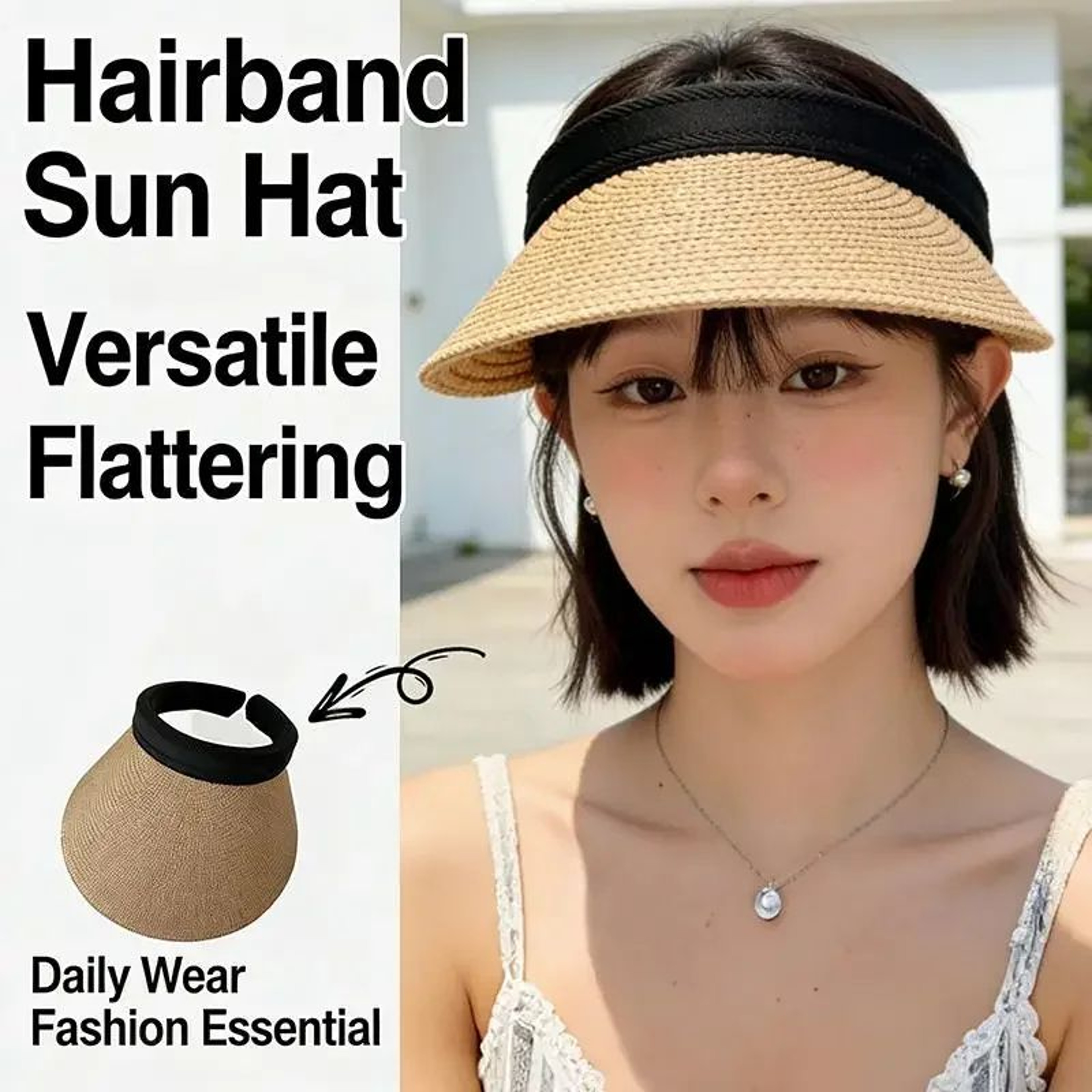 Korean Raffia Sun Visor Hat For Women With UV Protection Breathable Straw Beach Cap 1
