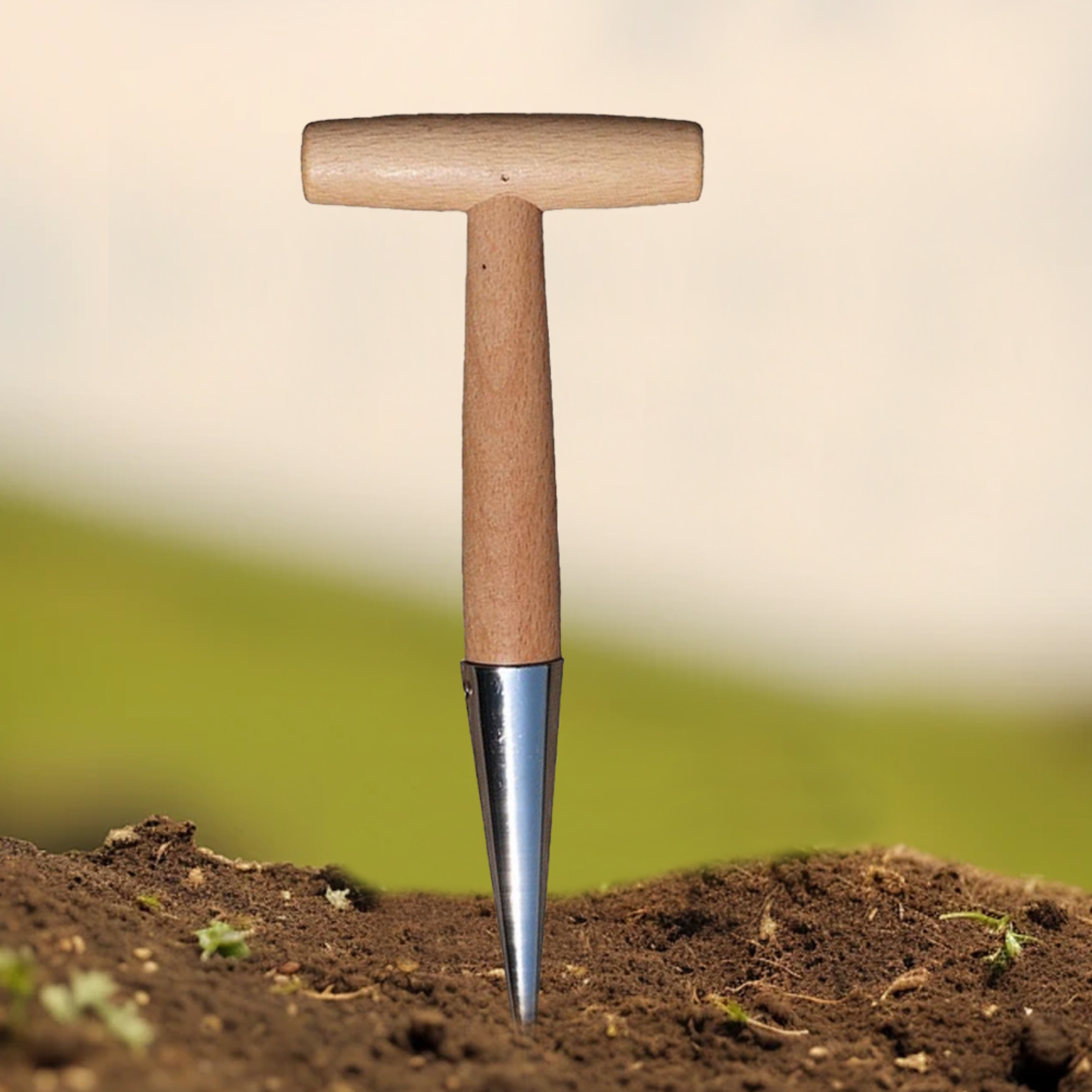 Stainless Steel Garden Dibber With Wooden Handle For Bulb Planting  Seed Transplanting 0
