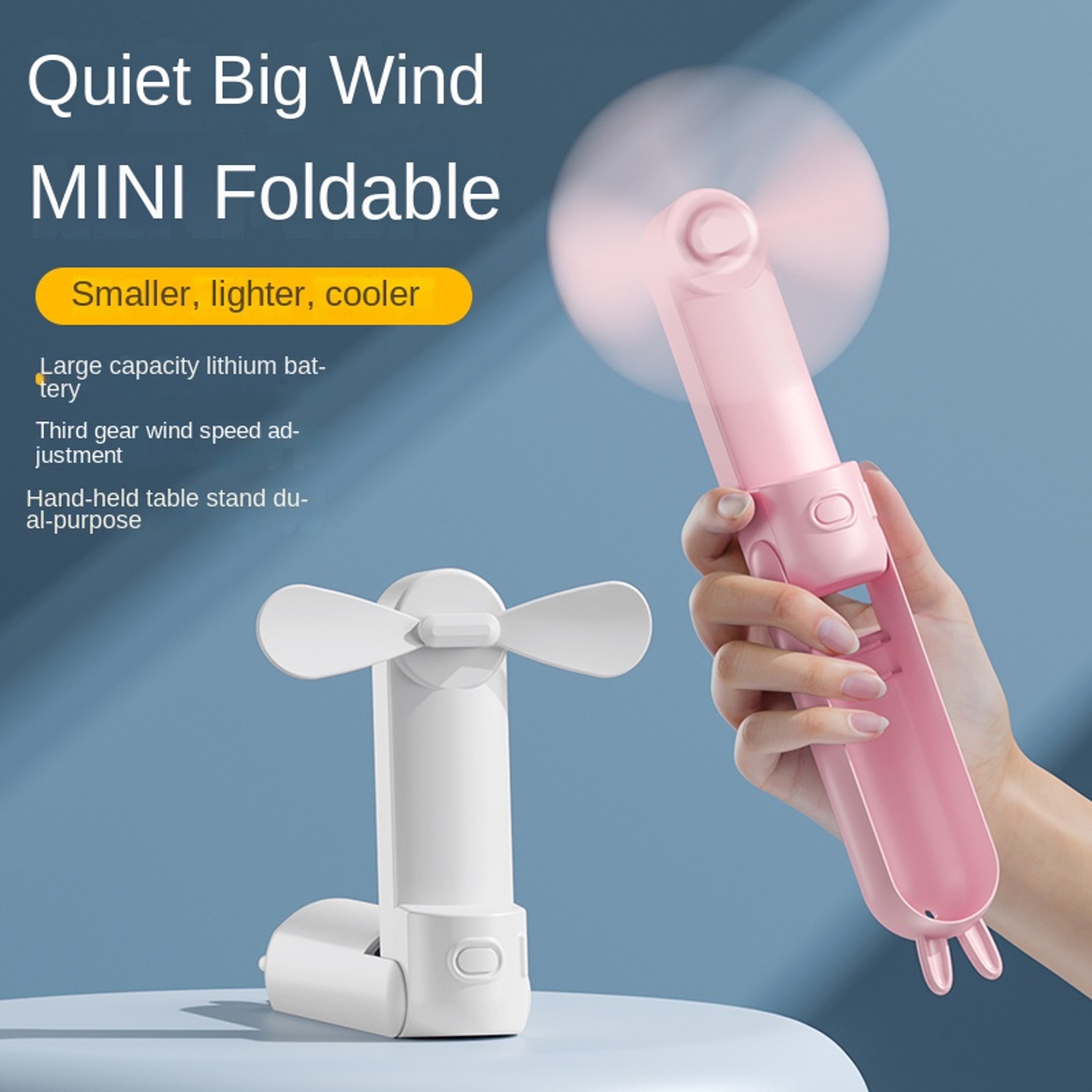 Cute Rabbit Portable Handheld Fan Rechargeable Mini Foldable Fan With 3 Speed Cooling 2