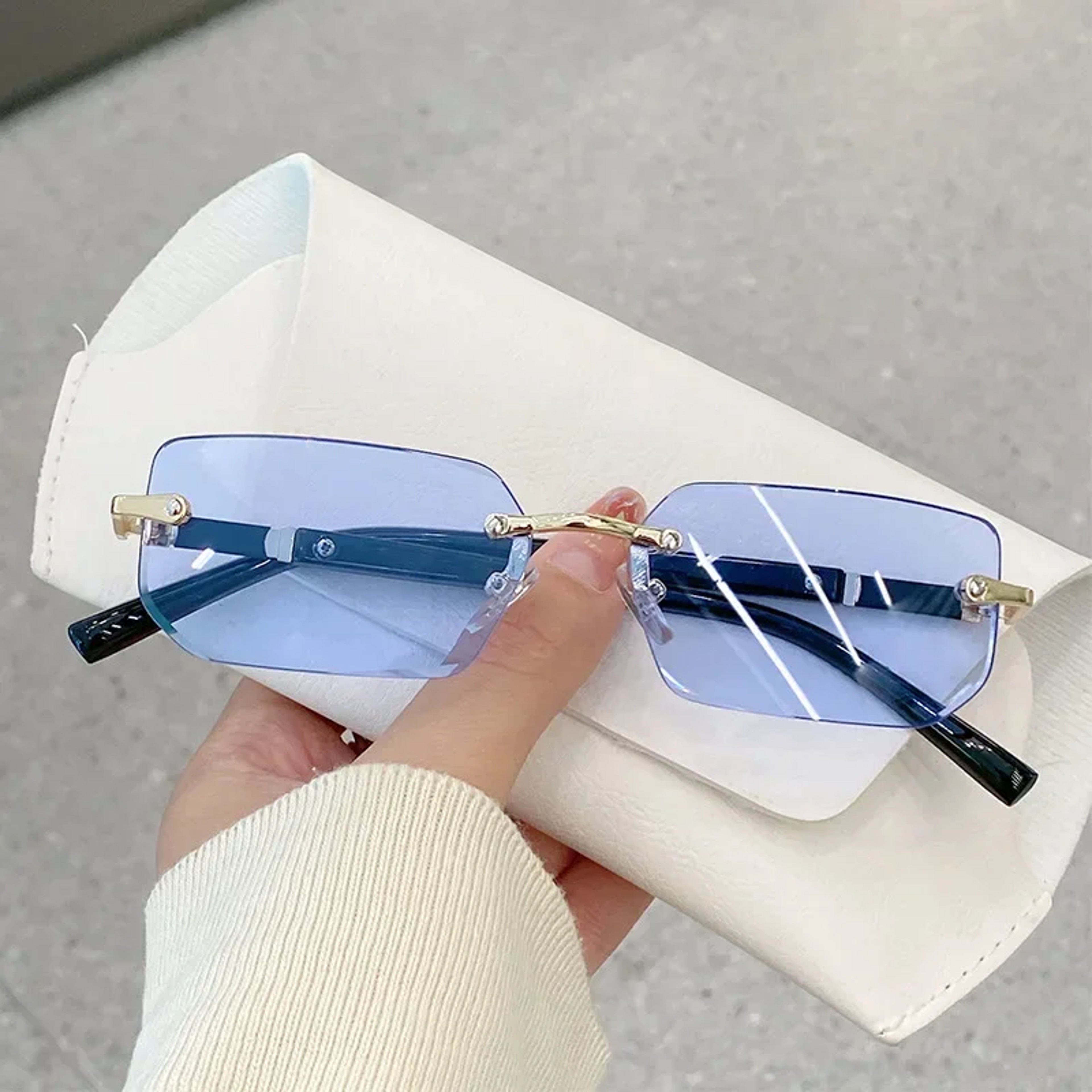Retro Blue Light Blocking Glasses Rimless Rectangle Fashion Eyewear For Men  Women 4
