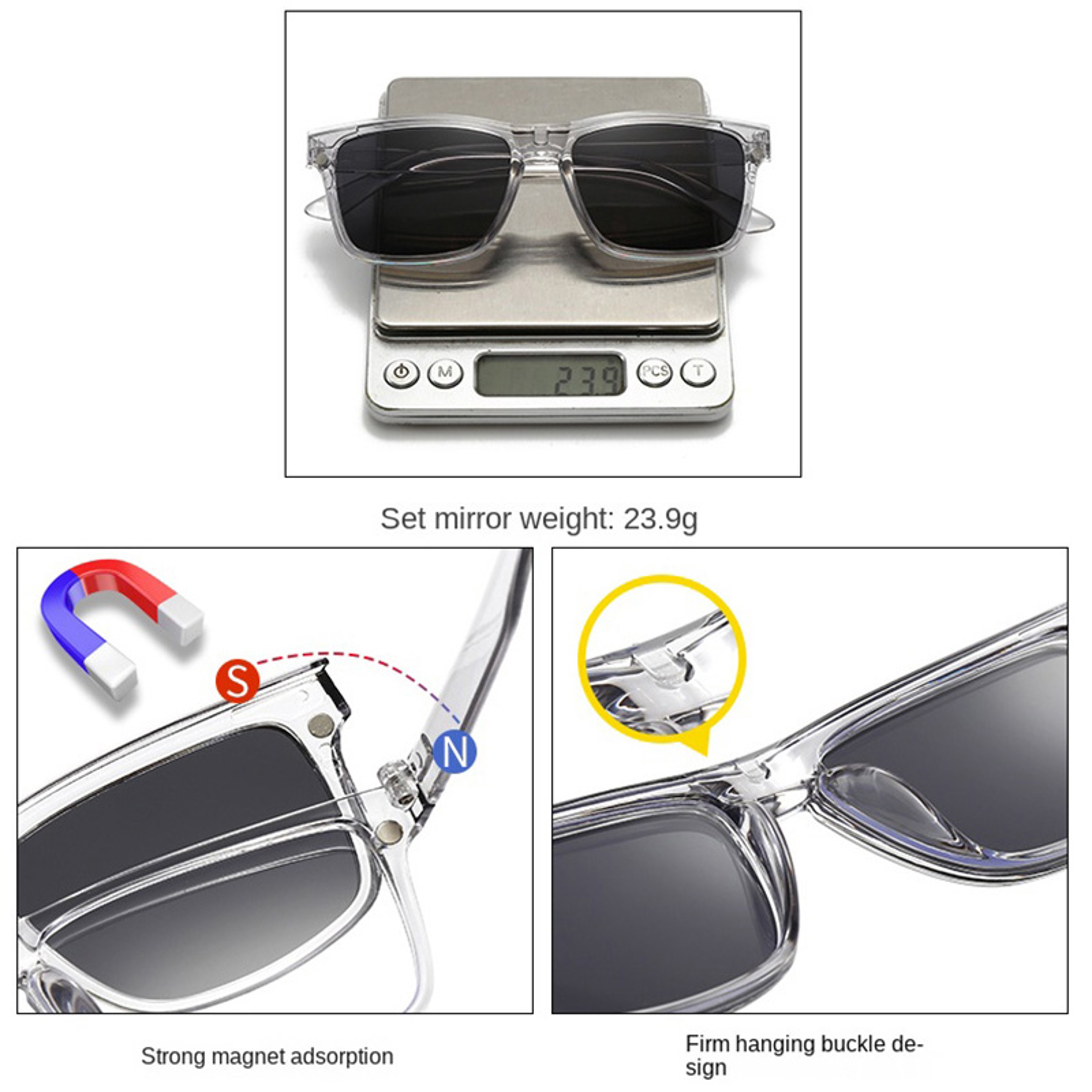 Magnetic Polarized Clip On Sunglasses With Interchangeable UV Protection Lenses 2