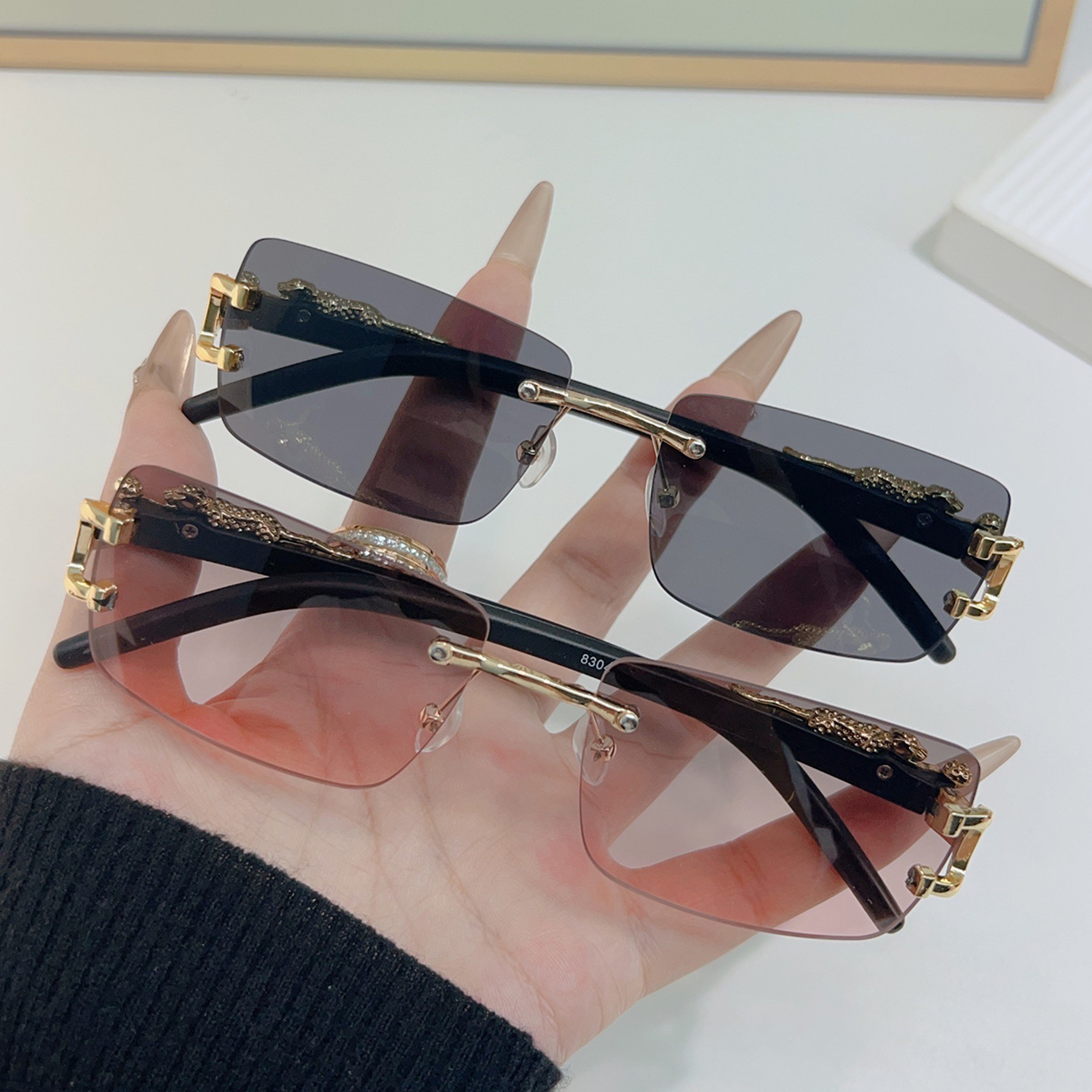 Frameless Rectangle Sunglasses For Men  Women Vintage Fashion UV Style Shades 0