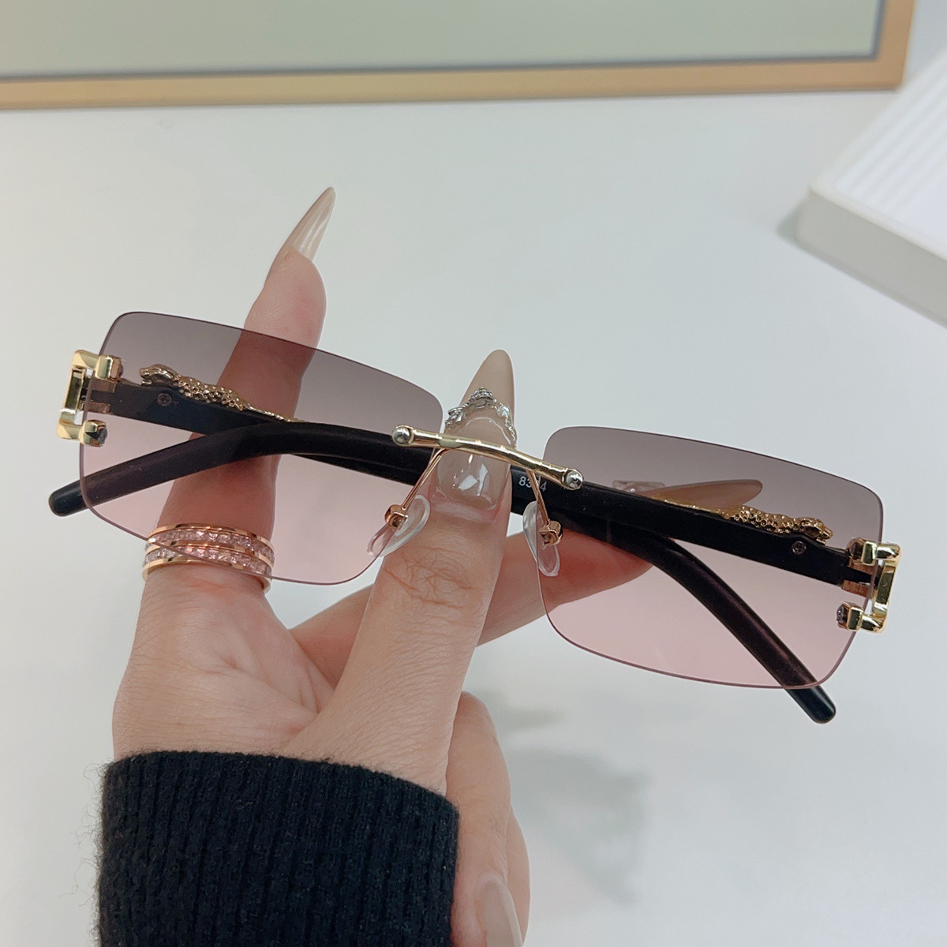 Frameless Rectangle Sunglasses For Men  Women Vintage Fashion UV Style Shades 5
