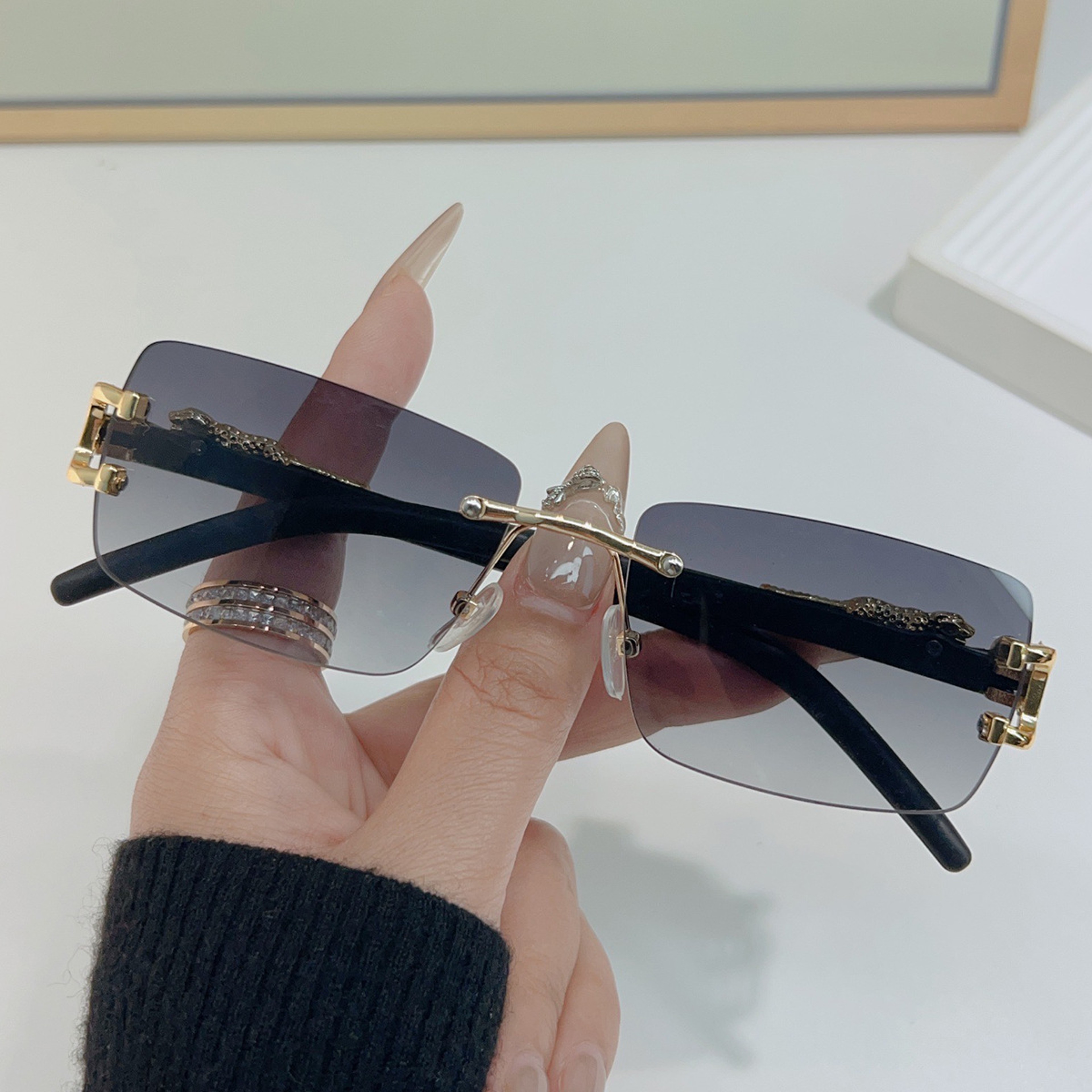 Frameless Rectangle Sunglasses For Men  Women Vintage Fashion UV Style Shades 7
