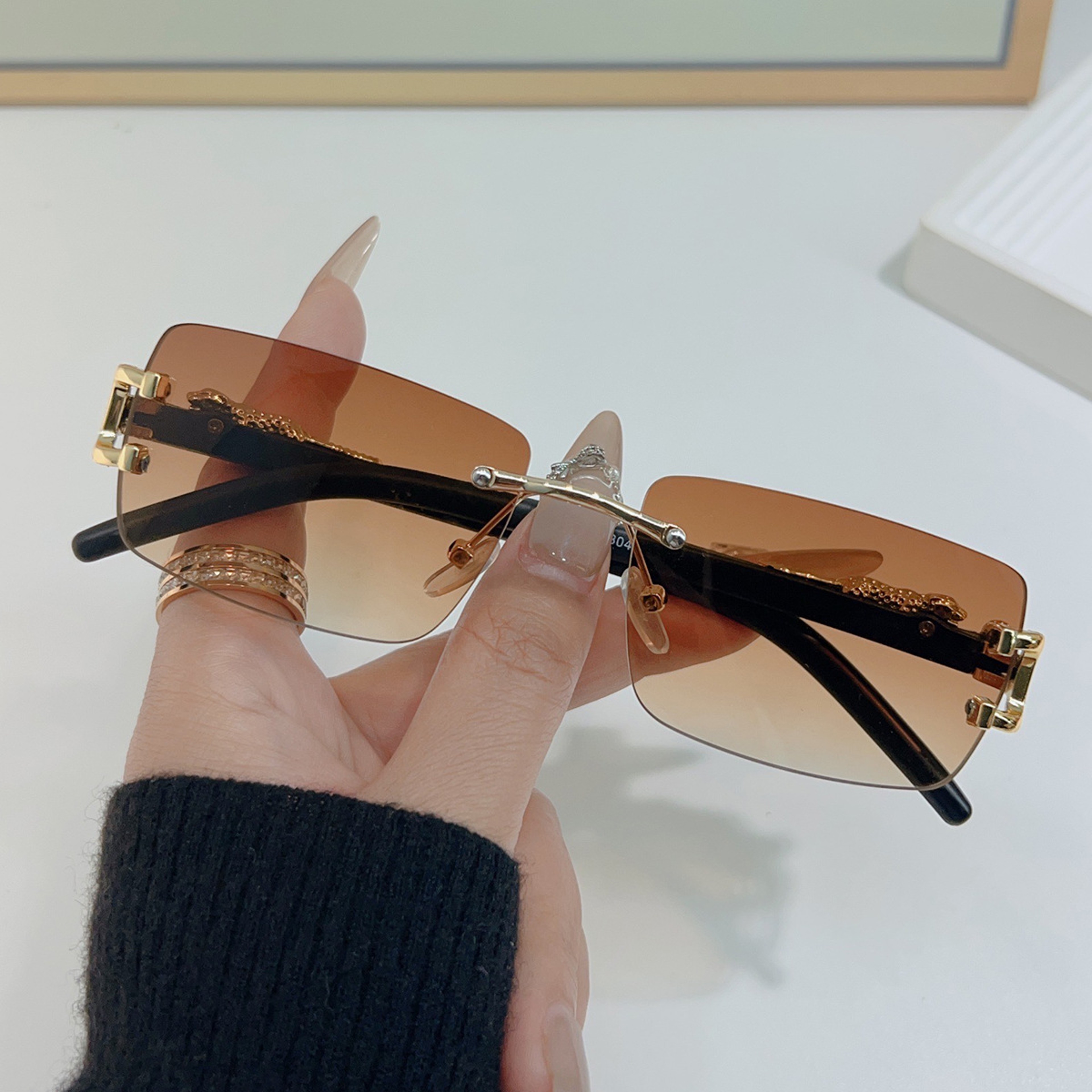 Frameless Rectangle Sunglasses For Men  Women Vintage Fashion UV Style Shades 9