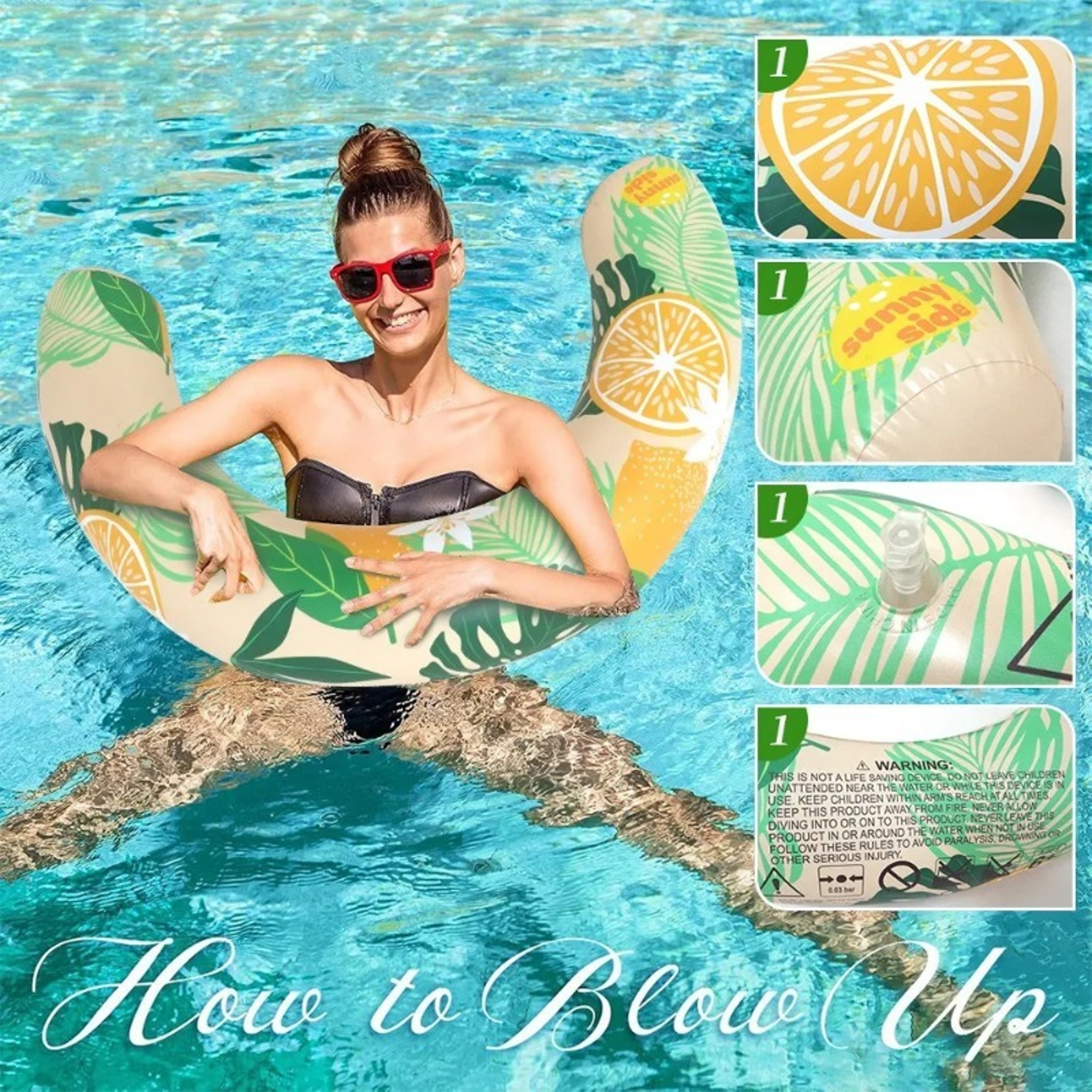Tropical Lemon Pool Float Adult Inflatable Swim Ring for Beach & Pool Lounging – view 3