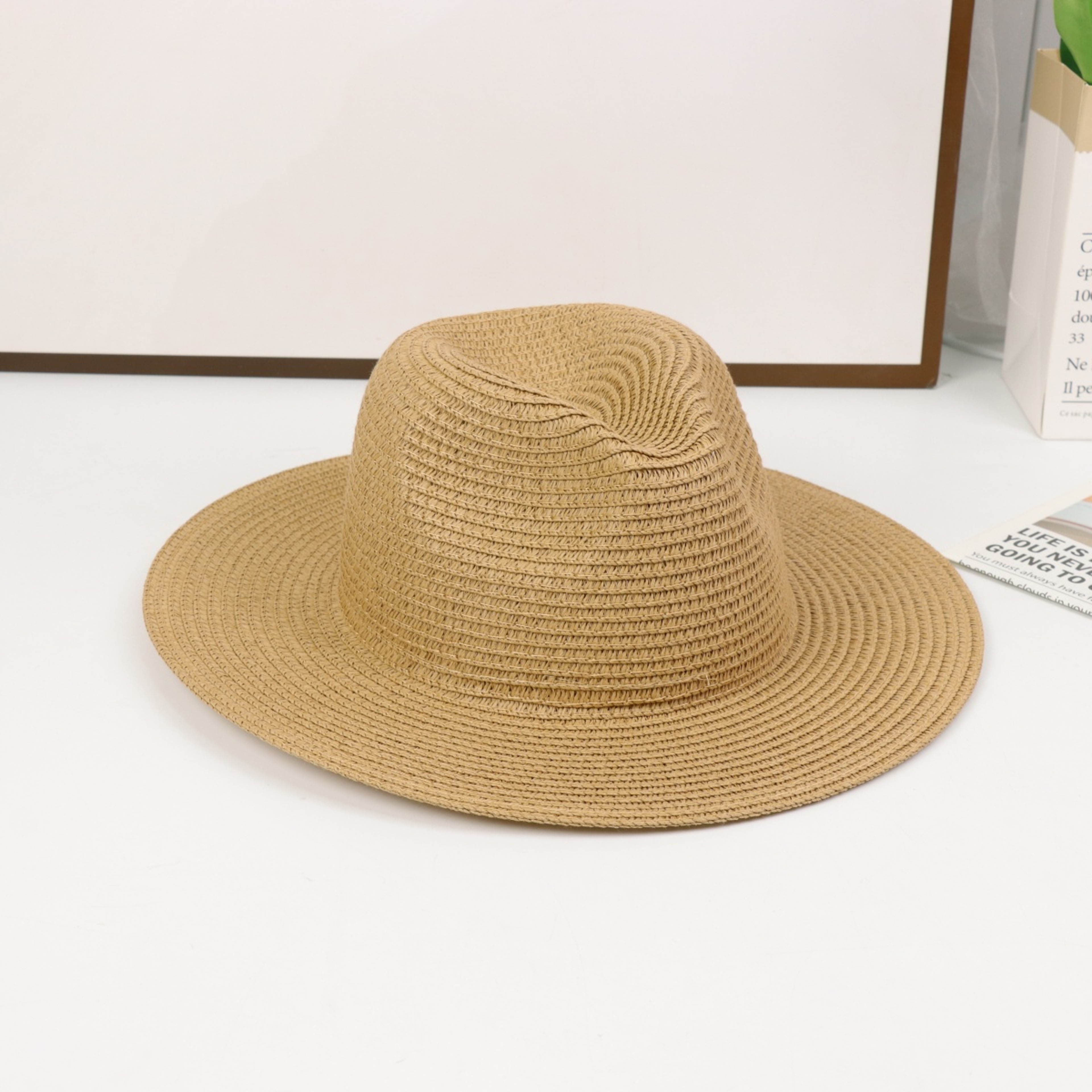 Foldable Panama Straw Hat Wide Brim Summer Sun Hat For Beach Travel  Outdoor Wear 4