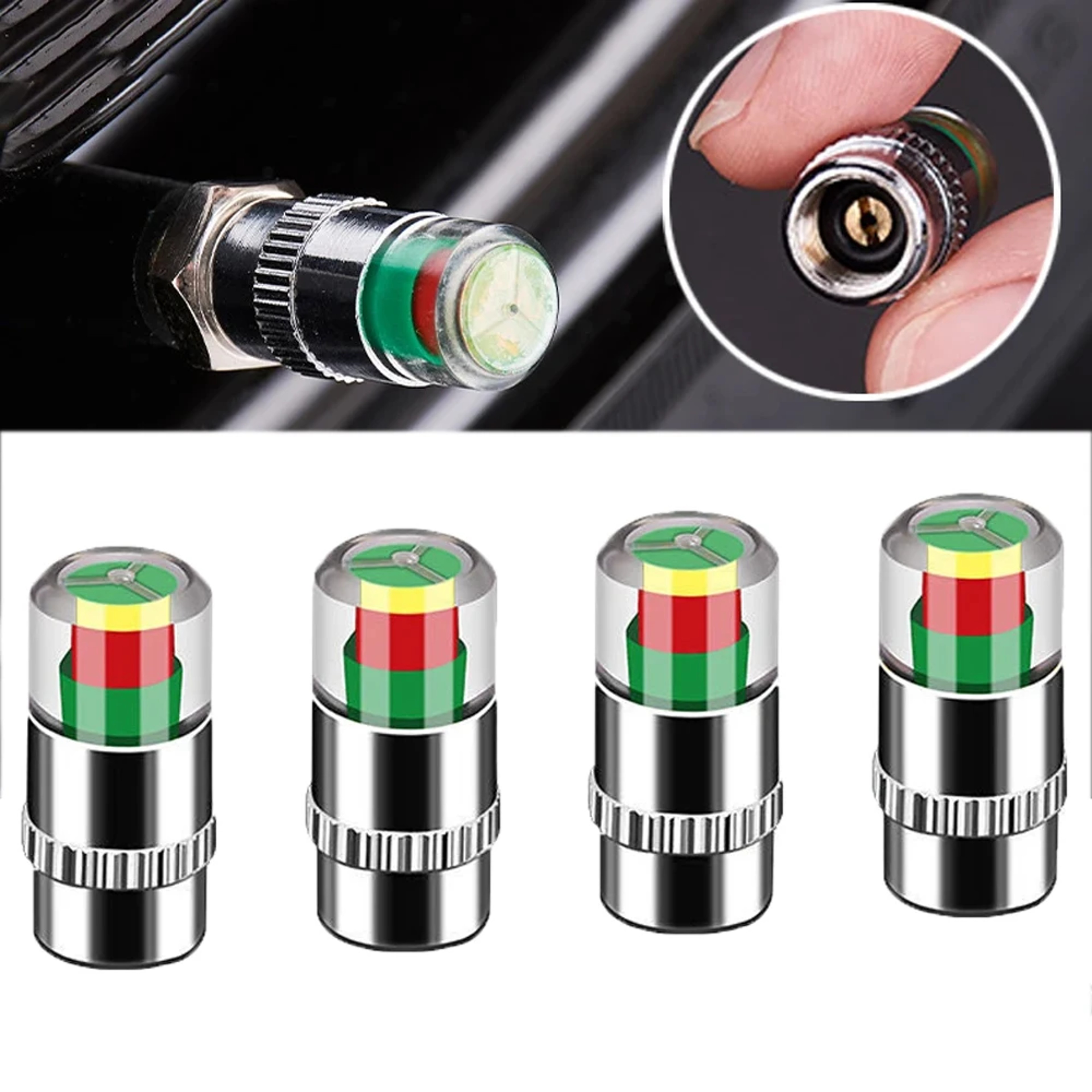 Smart Tire Pressure Indicator Valve Caps 4 Pack Universal Tire Pressure Monitor Caps 2