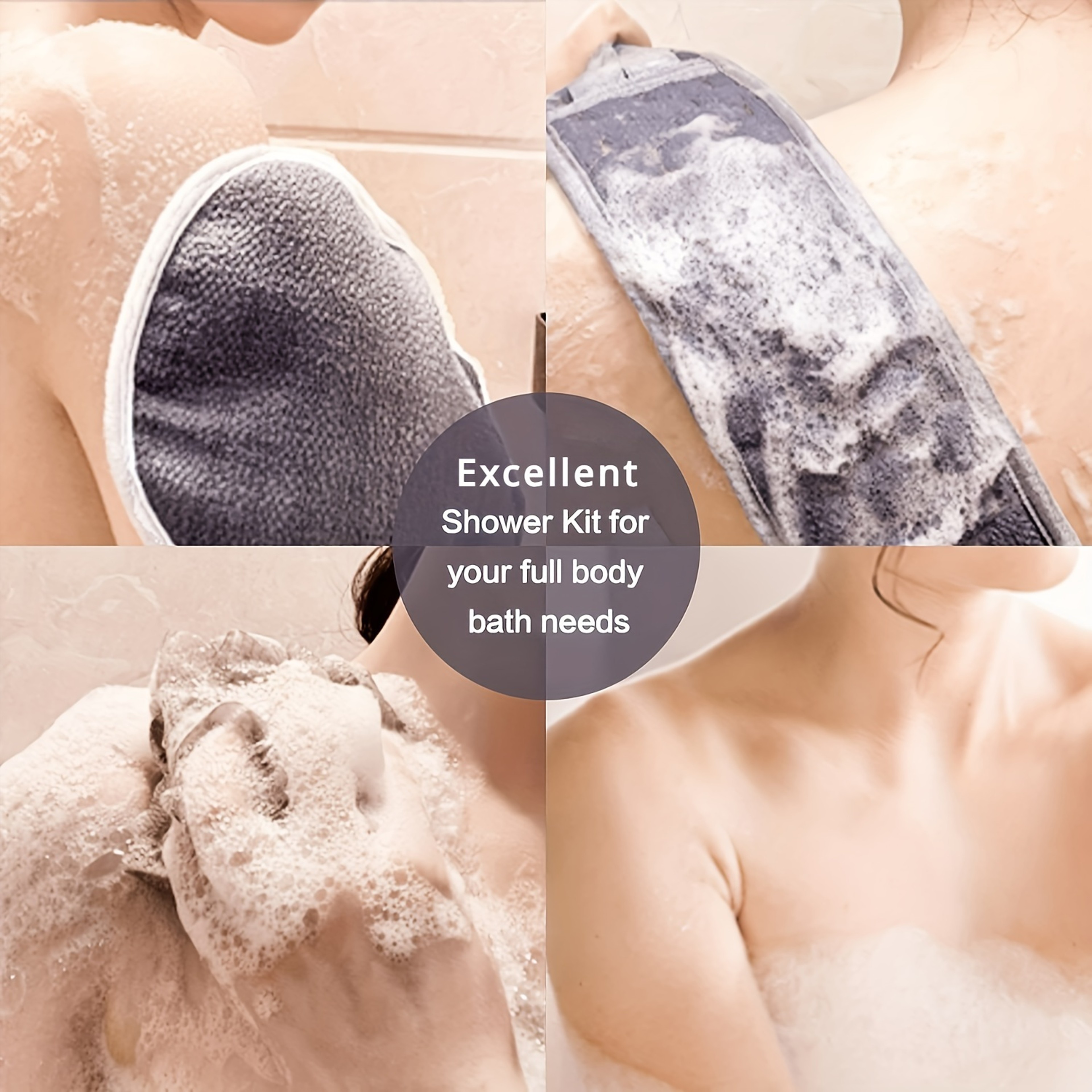 Deep Clean Exfoliating Body Scrubber Set with Back Scrubber, Bath Glove & Loofah Sponge – view 3