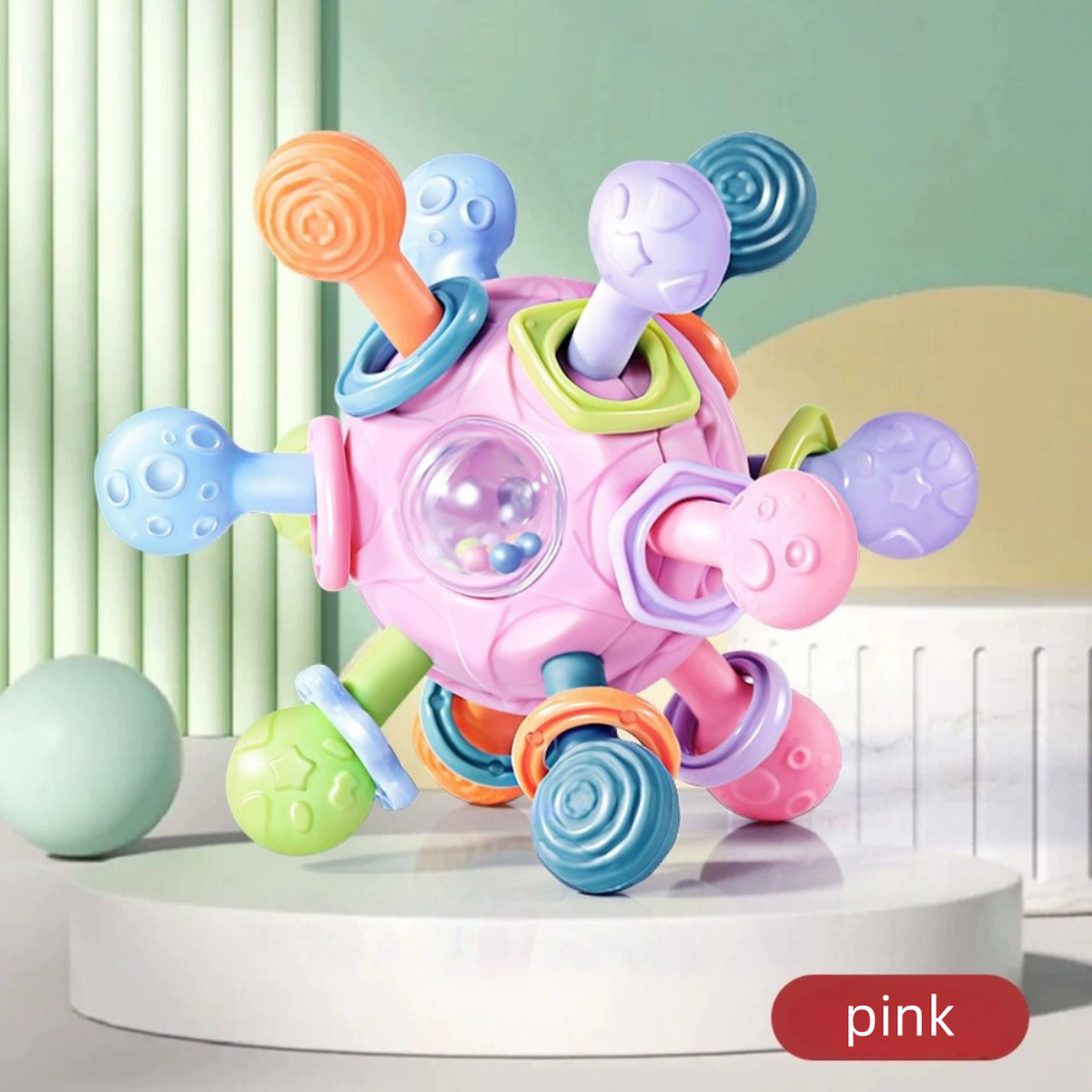 Baby Teether Toy Sensory Grasping Ball With Rattle For Montessori Learning 6