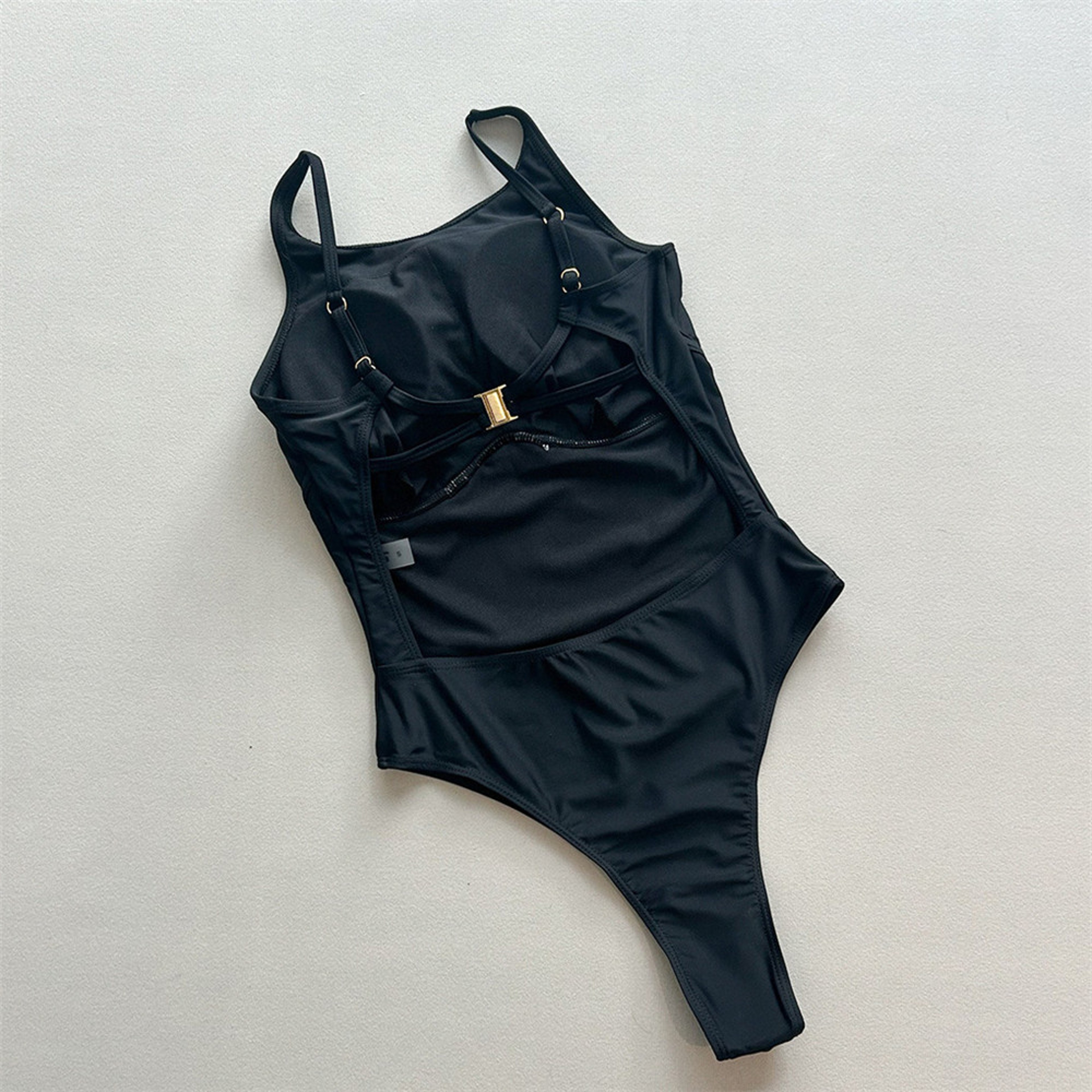 Backless One Piece Swimsuit For Women Metal Ring Black Monokini Beach Swimwear 0
