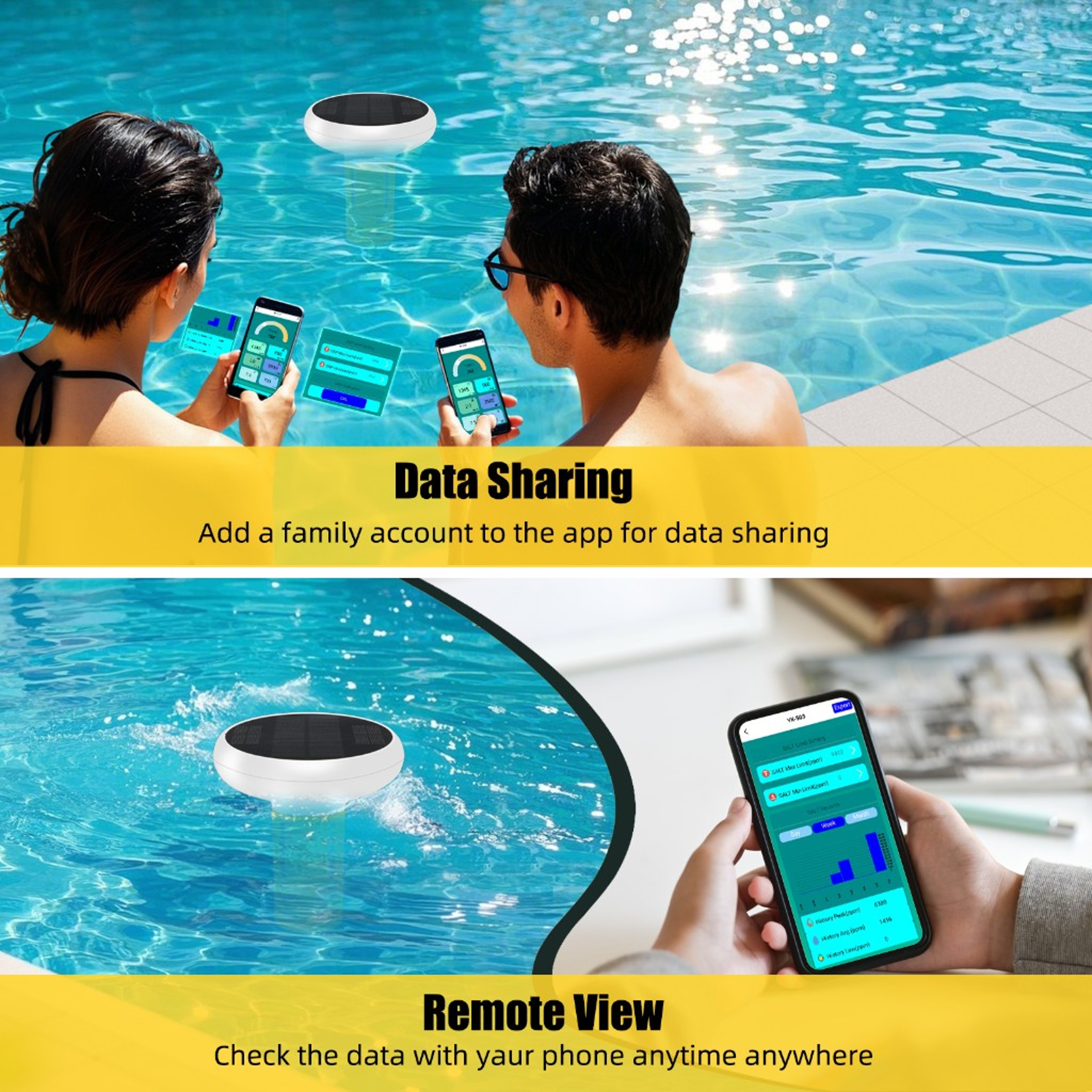 Smart Pool Water Tester 7 In 1 Solar WiFi Zigbee Water Quality Monitor For Swimming Pools 3
