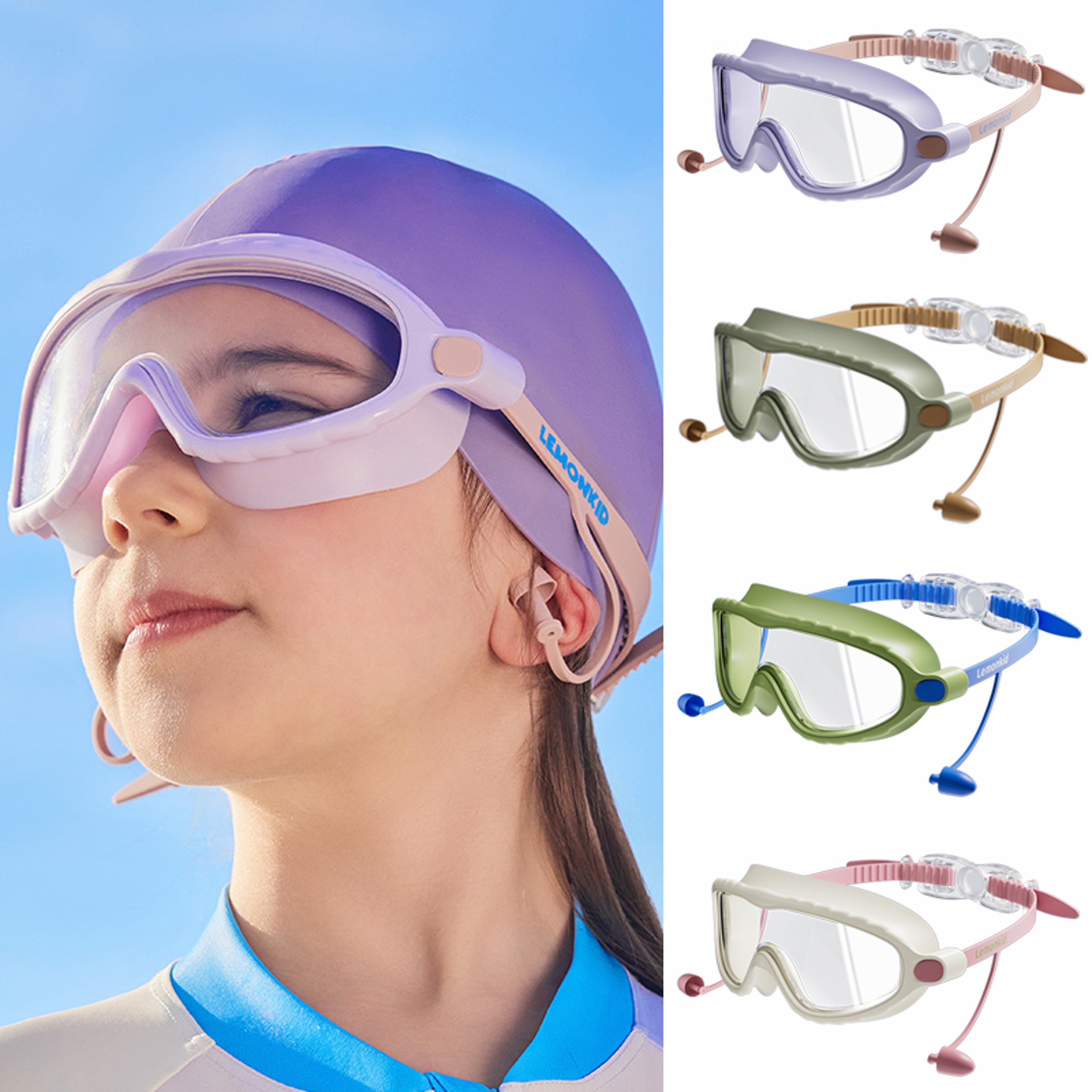 Kids Swimming Goggles Anti Fog UV Protection Wide View Swim Goggles With Earplugs 1