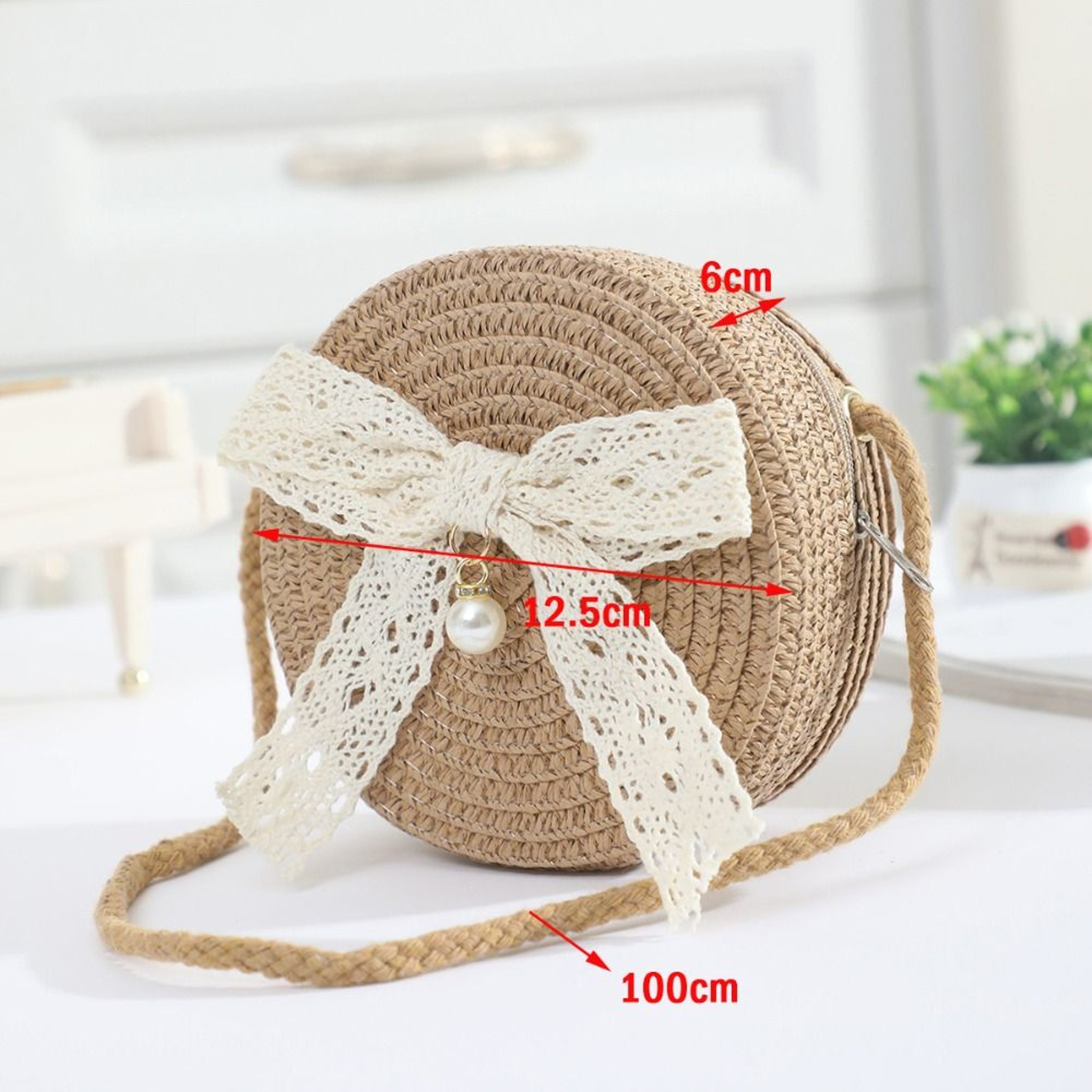 Kids Straw Bag With Lace Bow Lightweight Girls Crossbody Purse For Summer Beach Adventures 3