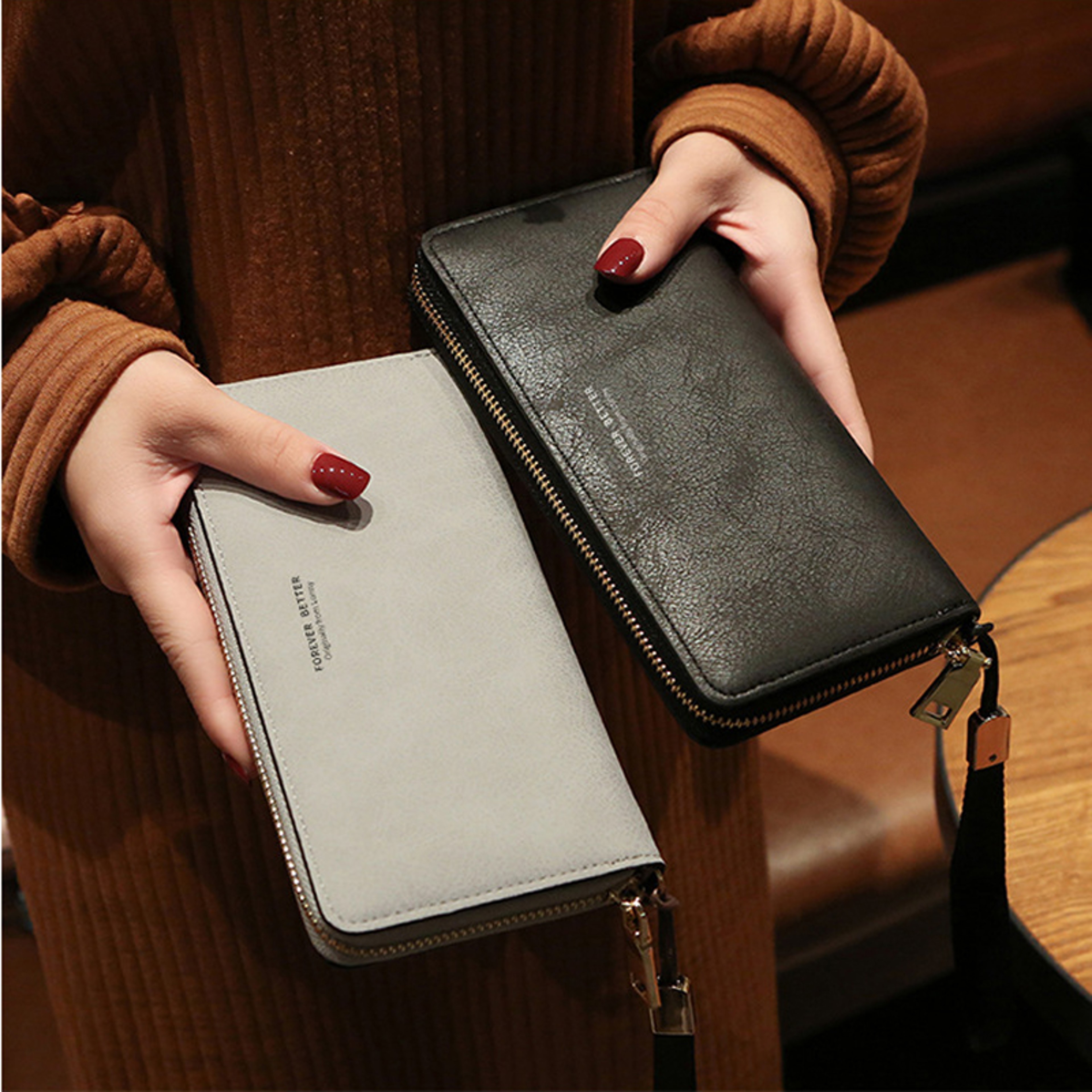 Long Leather Women Wallet Clutch With Zipper Phone Holder And Card Organizer 0