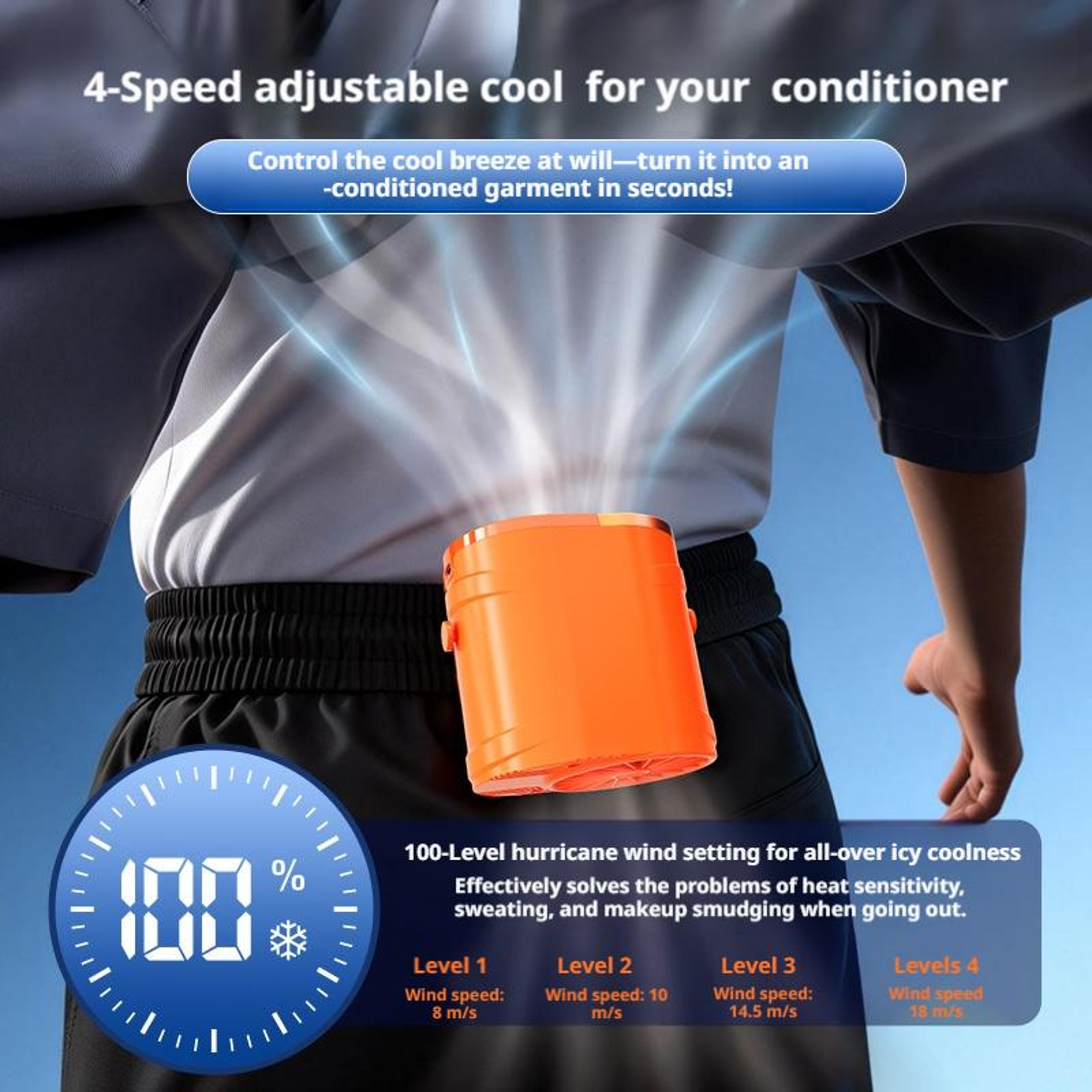 Portable Waist Cooling Fan Personal Air Conditioner With LED Display And 100 Speed Settings 4