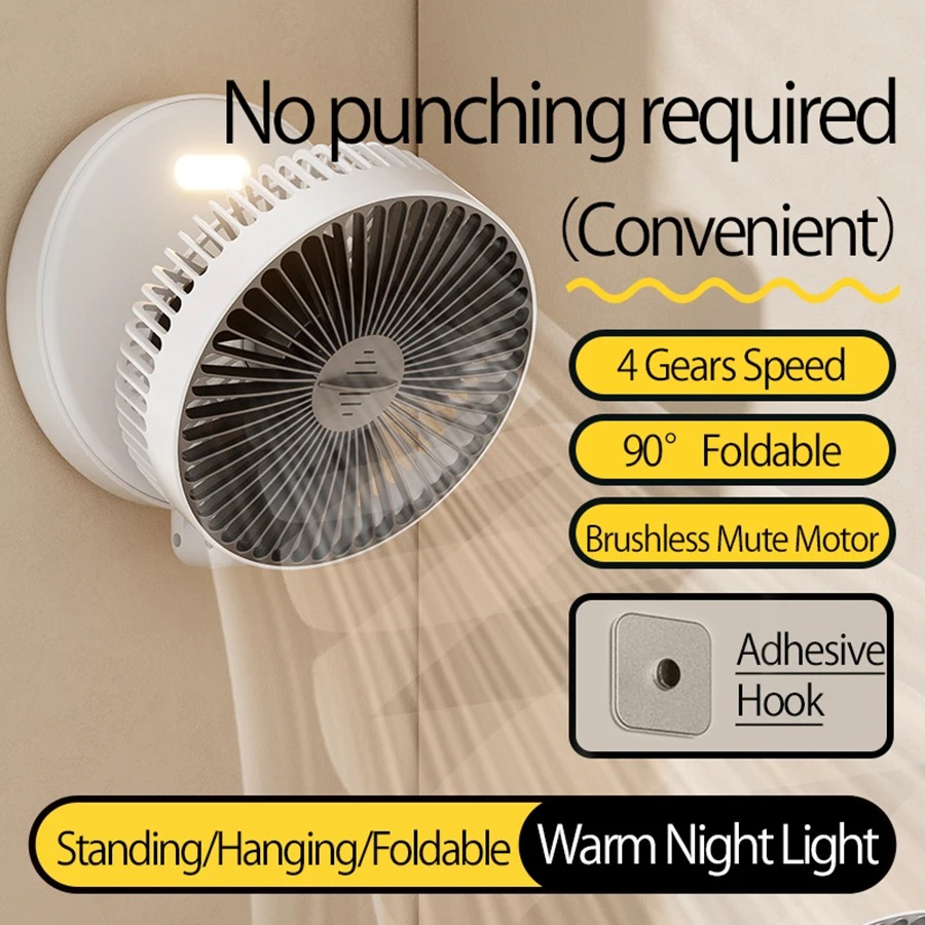 Portable Rechargeable Mini Air Conditioner Fan 90 Folding Table Fan With Warm Night Light 1