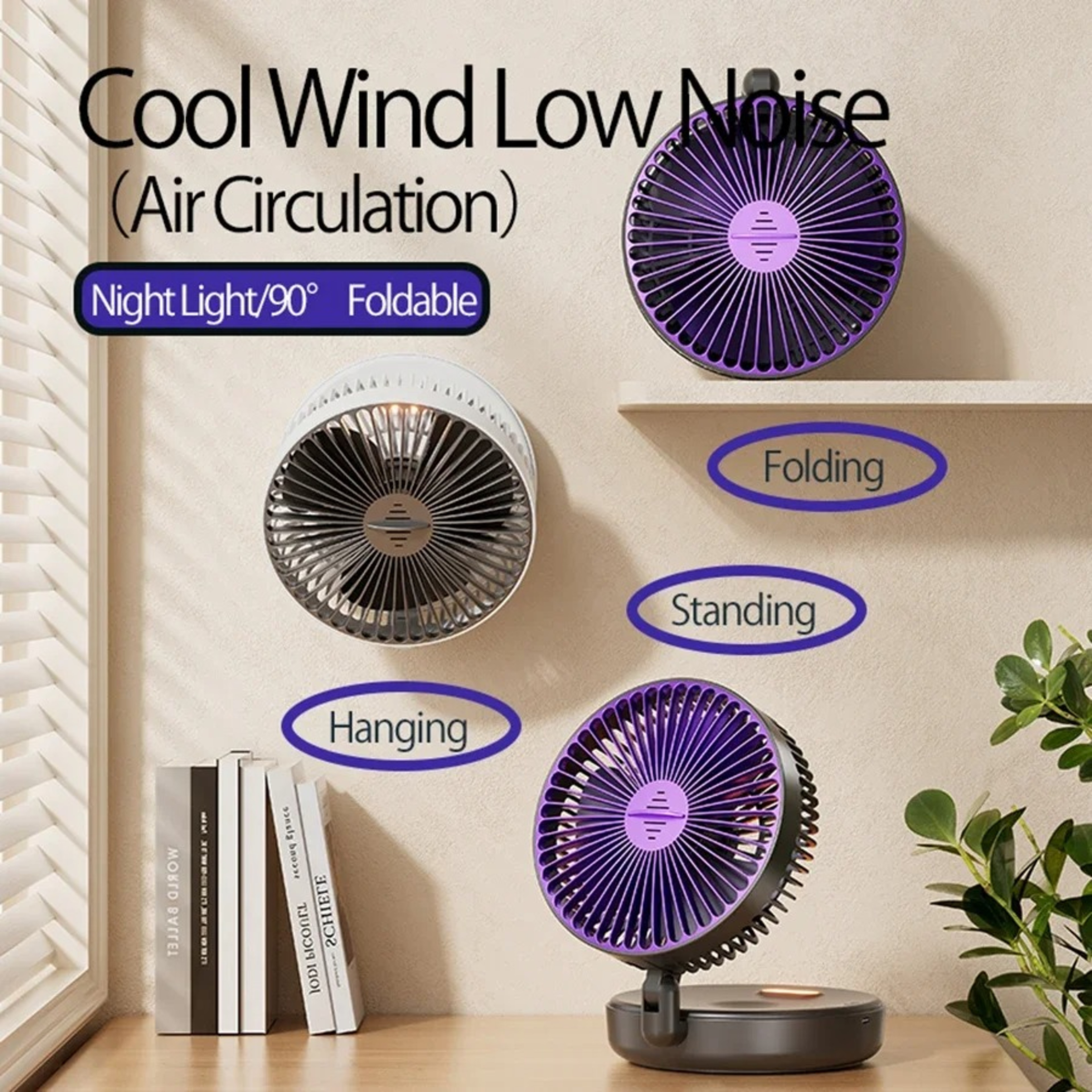 Portable Rechargeable Mini Air Conditioner Fan 90 Folding Table Fan With Warm Night Light 2