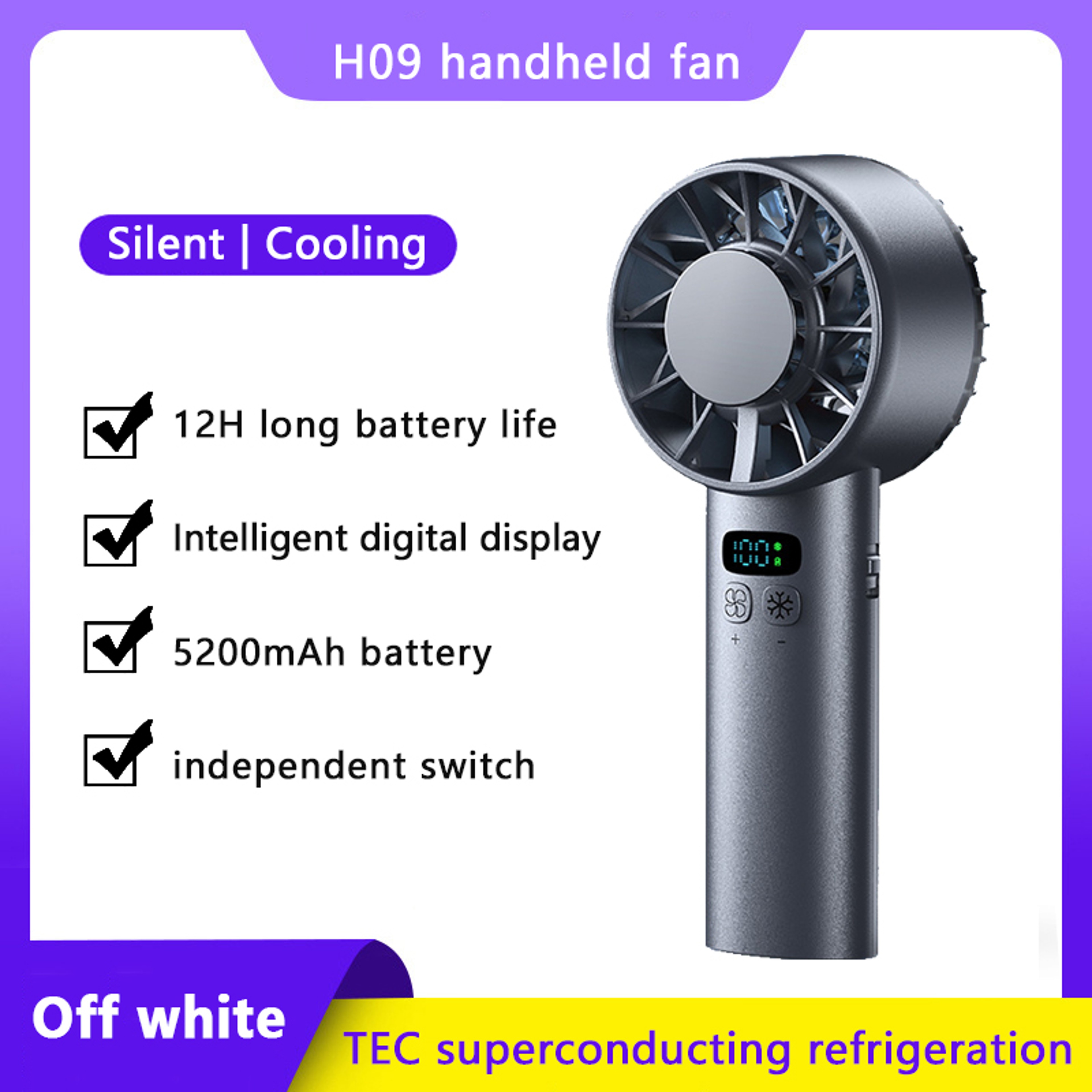 Portable Mini Handheld Fan With LED Display Semiconductor Cooling And 100 Speed Settings Rechargeab 8