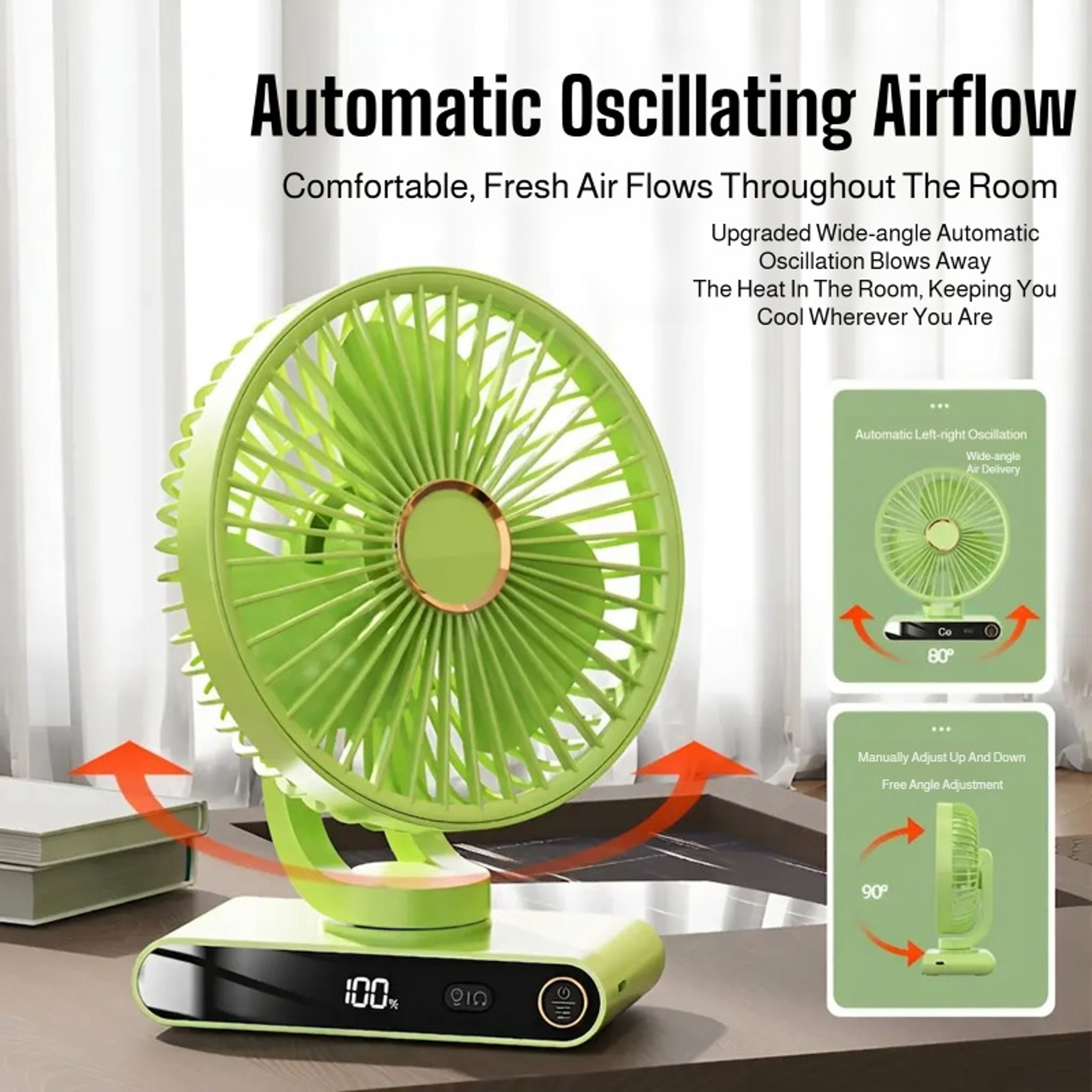 Digital Display Swing Clip Fan With Night Light Portable Cooling Fan 2