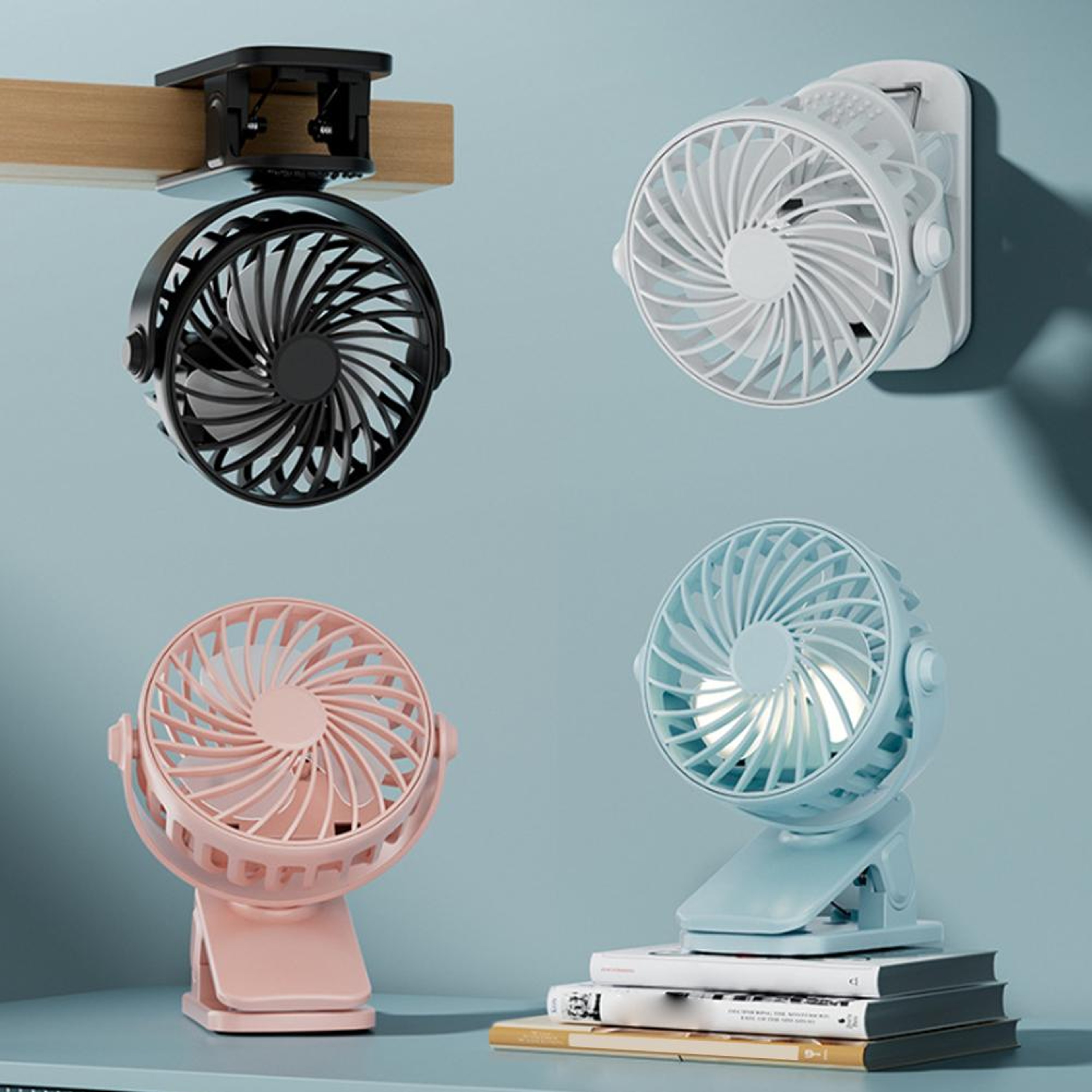 Portable USB Clip Fan With LED Light Quiet 3 Speed Rechargeable Desktop Fan 0