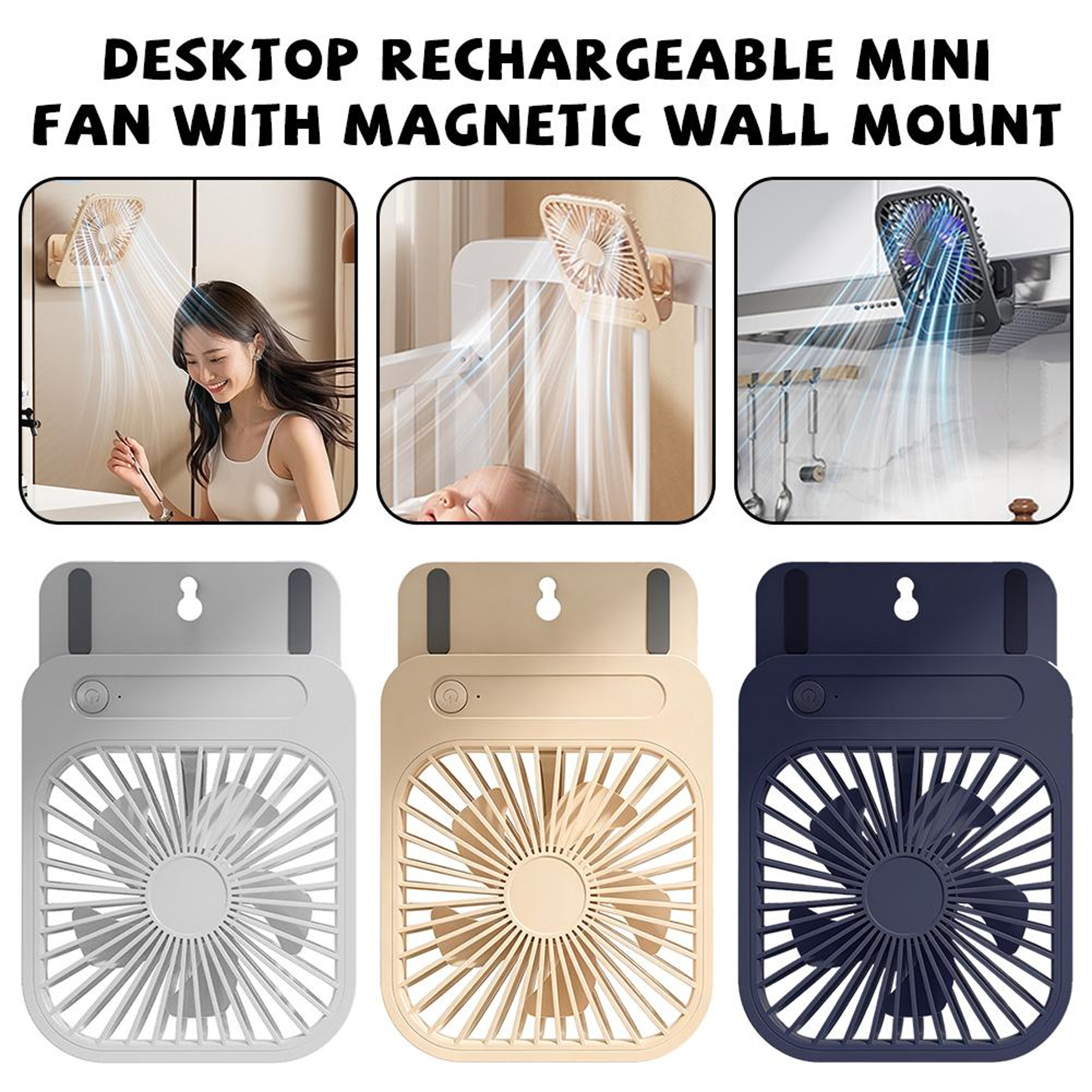 Magnetic Wall Mounted Rechargeable Mini Fan With 5000mAh Battery 1