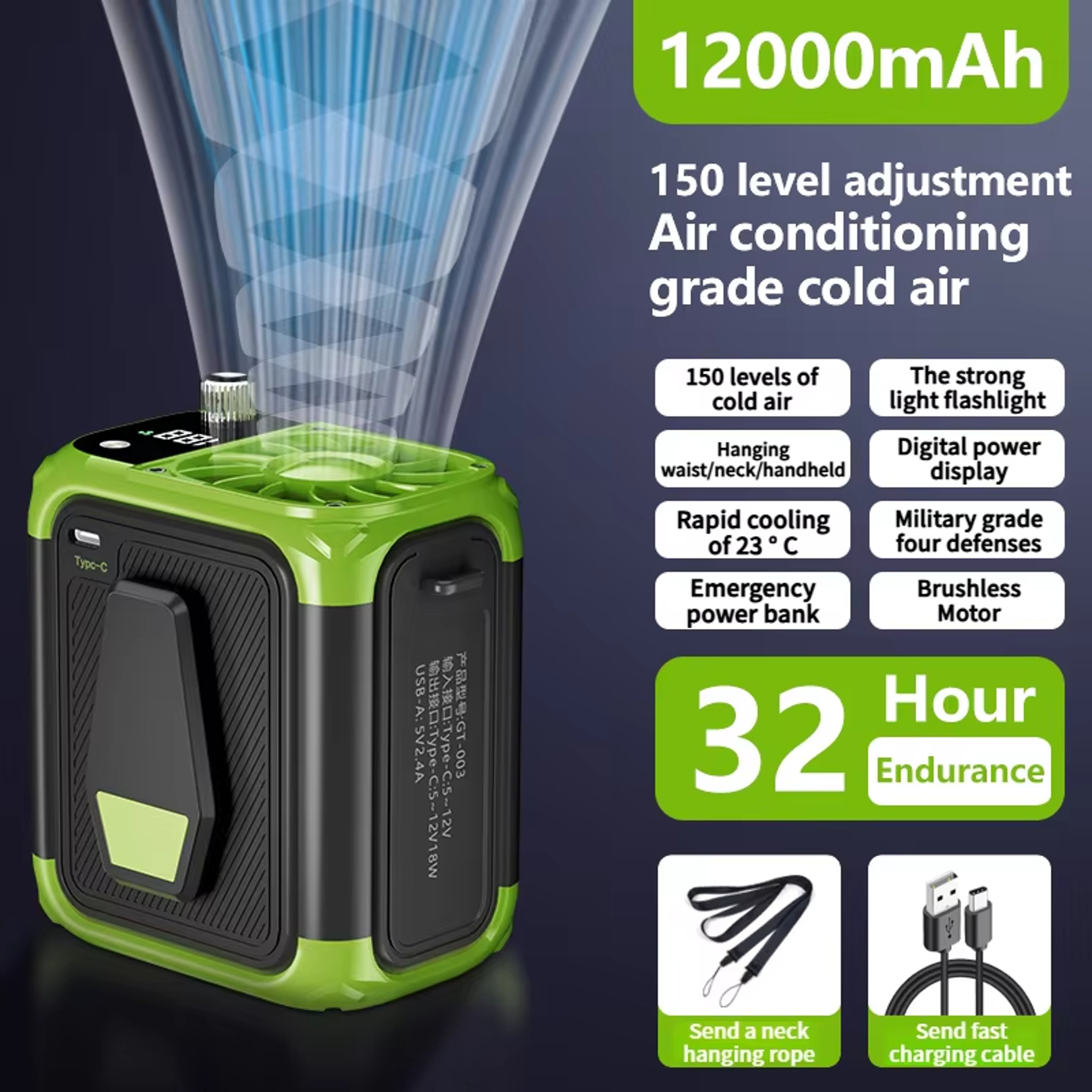 Mini Portable Neck Fan Bladeless USB Rechargeable Personal Cooling Fan With Digital Display 7