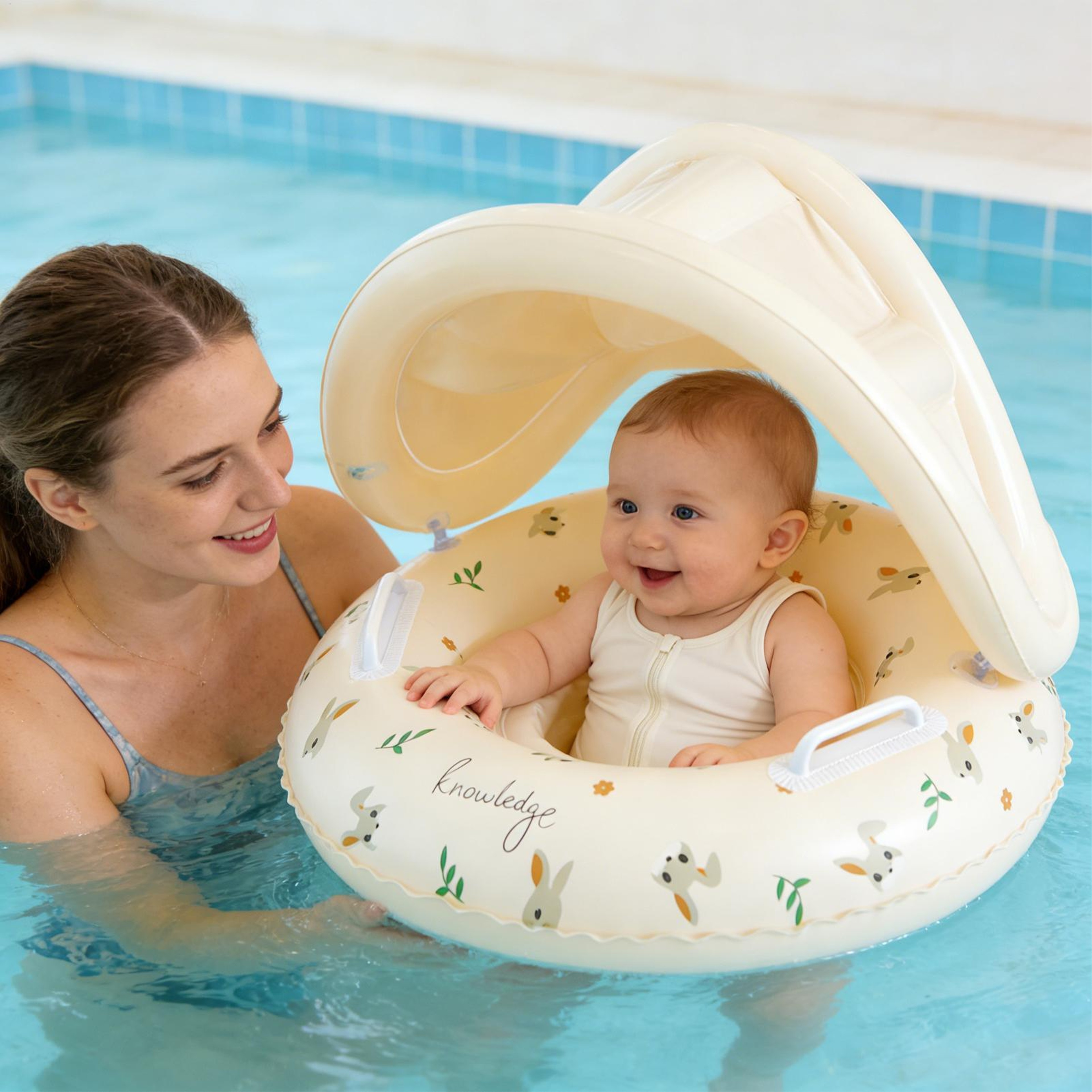 Removable Sunshade Kids Pool Float Baby Swimming Float With UV Protection Seat Ring 0