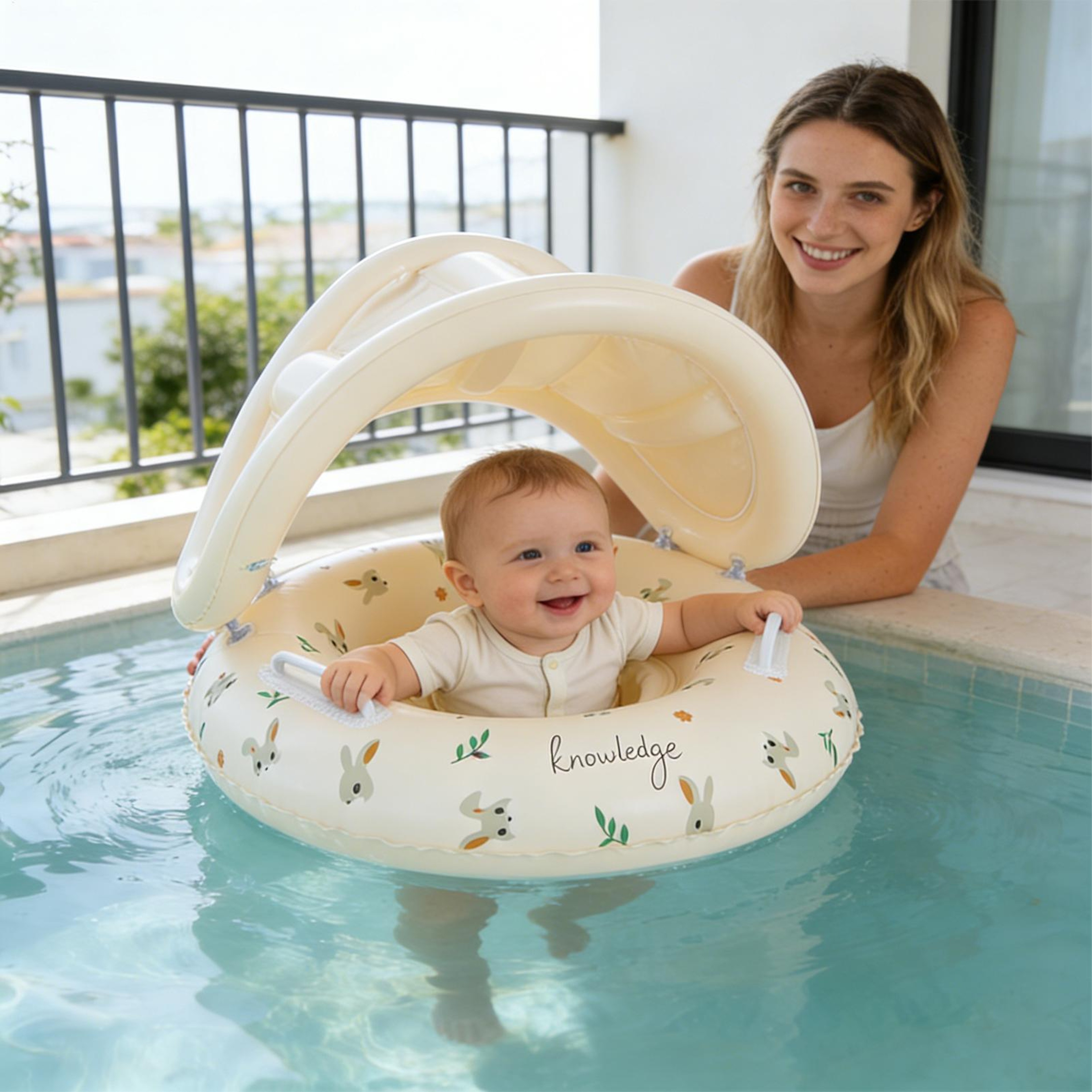 Removable Sunshade Kids Pool Float Baby Swimming Float With UV Protection Seat Ring 3