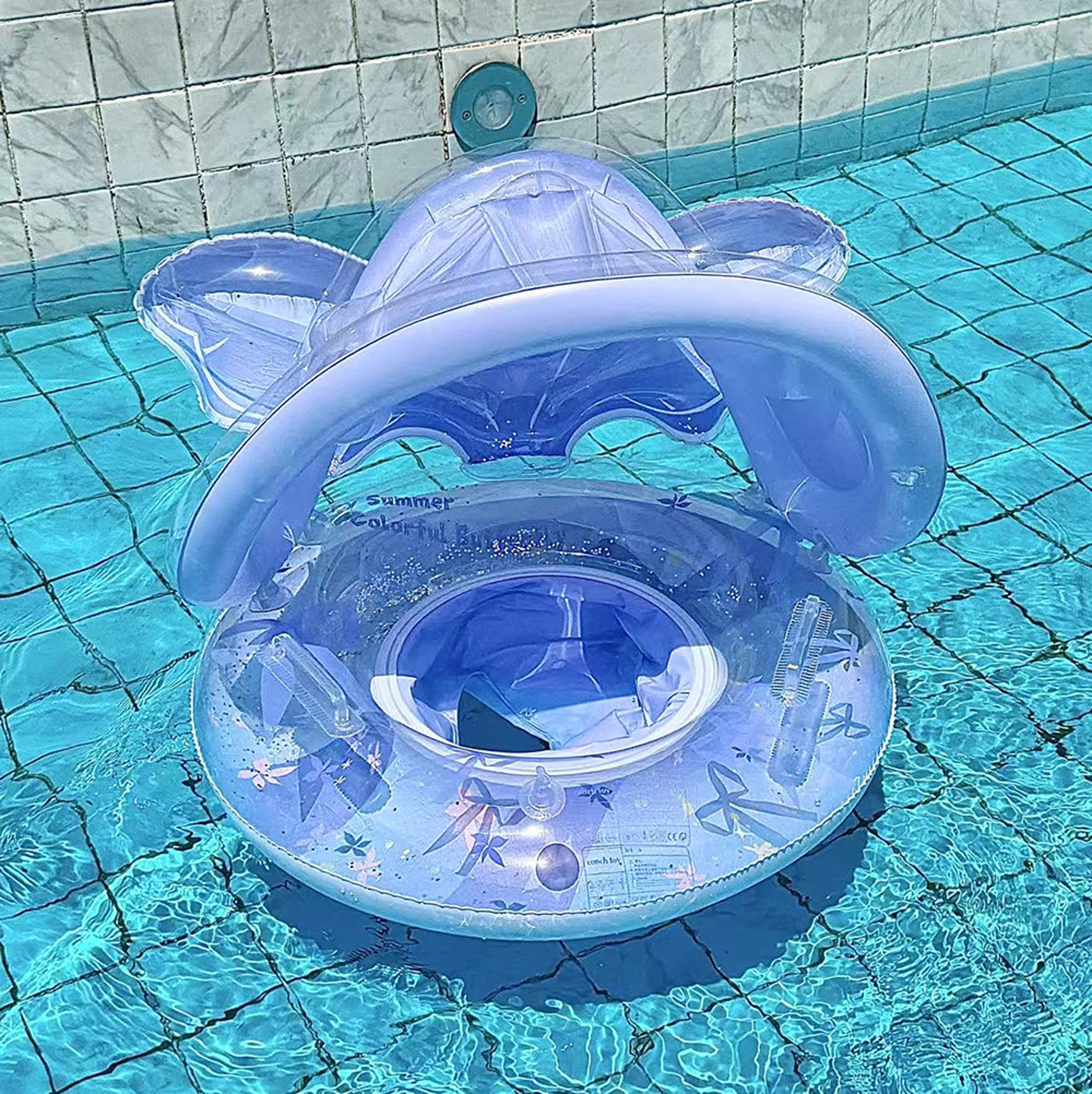 Inflatable Swimming Ring Pool Float Seat With Handle Sunshade For Summer Water Fun 1