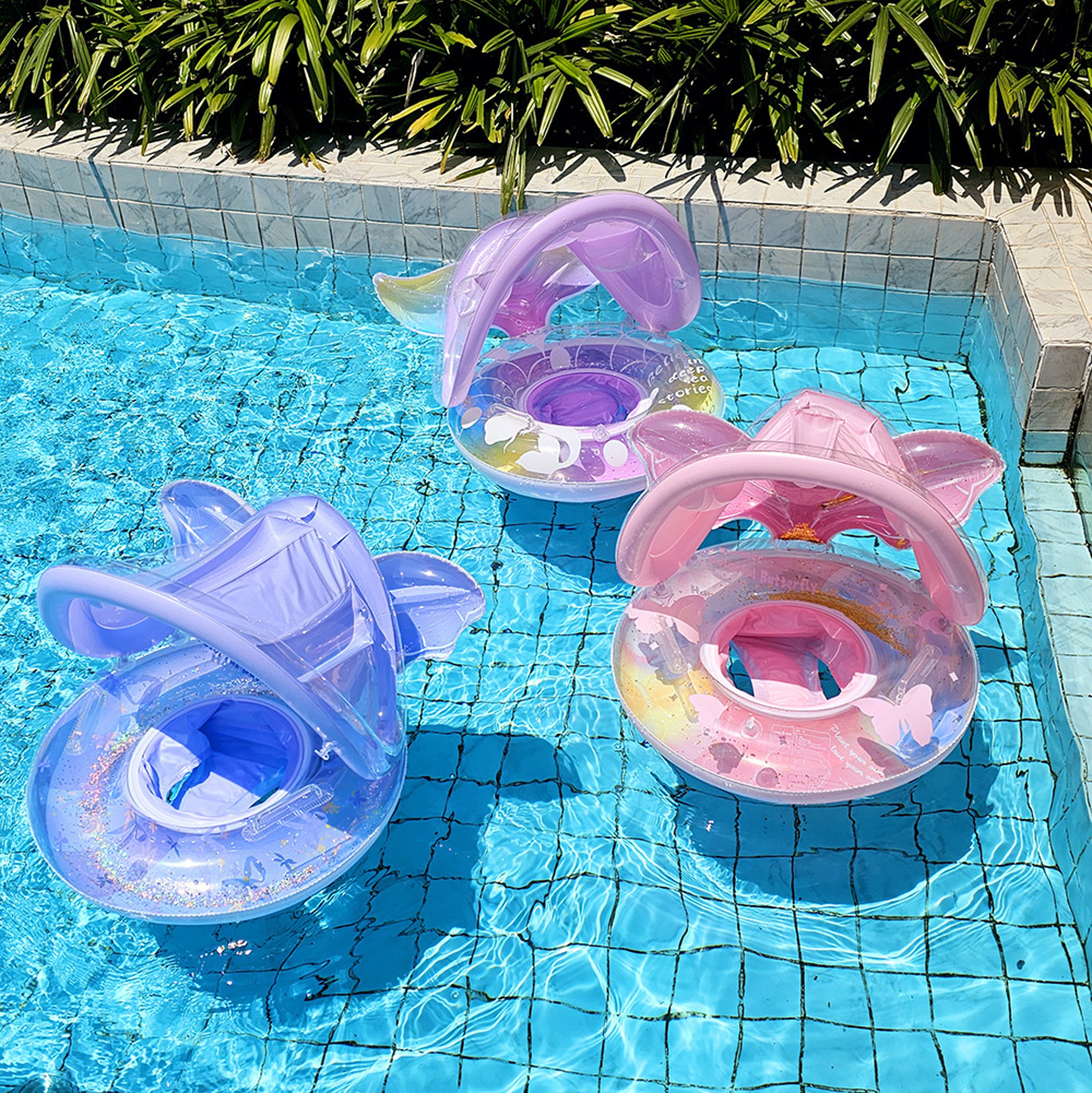Inflatable Swimming Ring Pool Float Seat With Handle Sunshade For Summer Water Fun 2