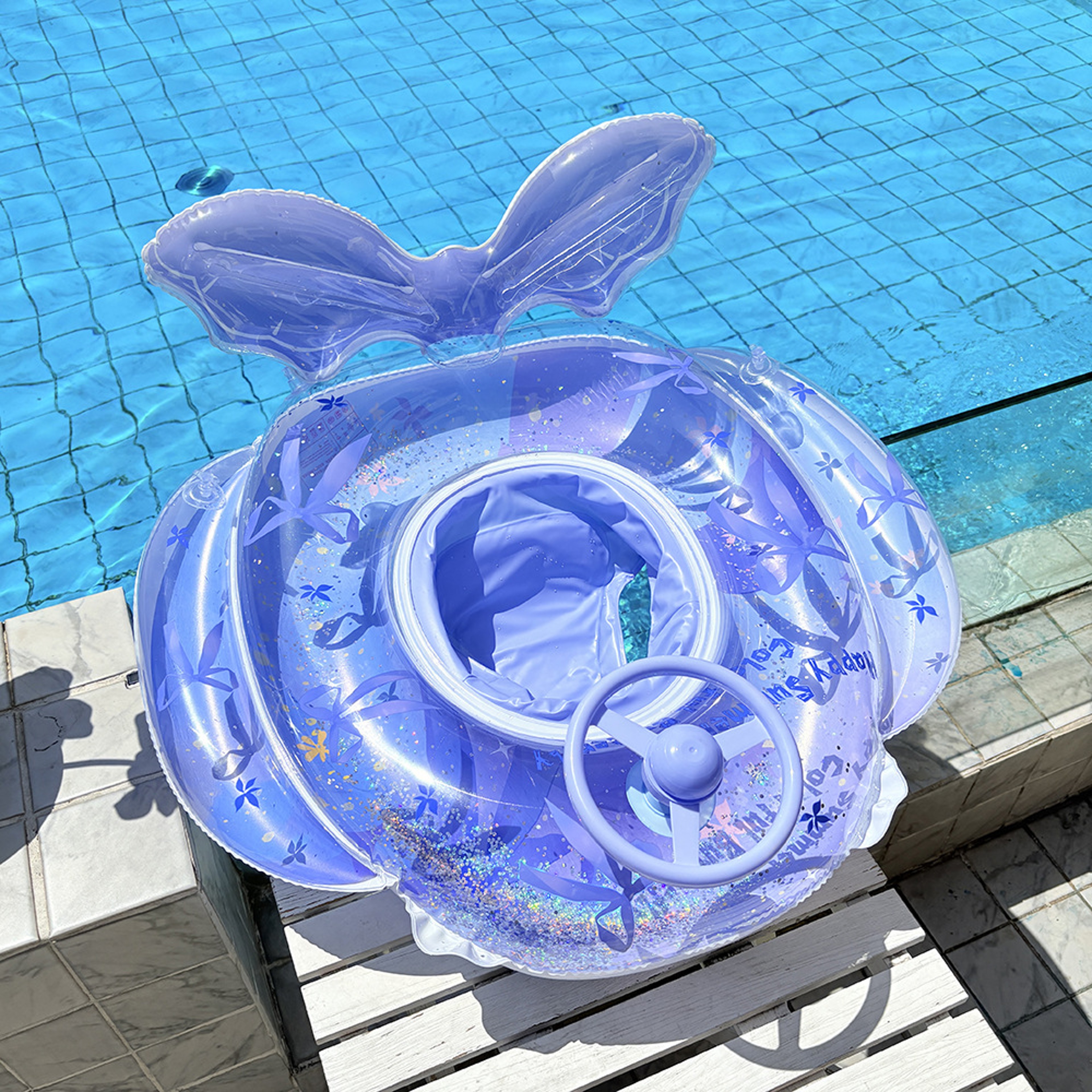 Inflatable Swimming Ring Pool Float Seat With Handle Sunshade For Summer Water Fun 3