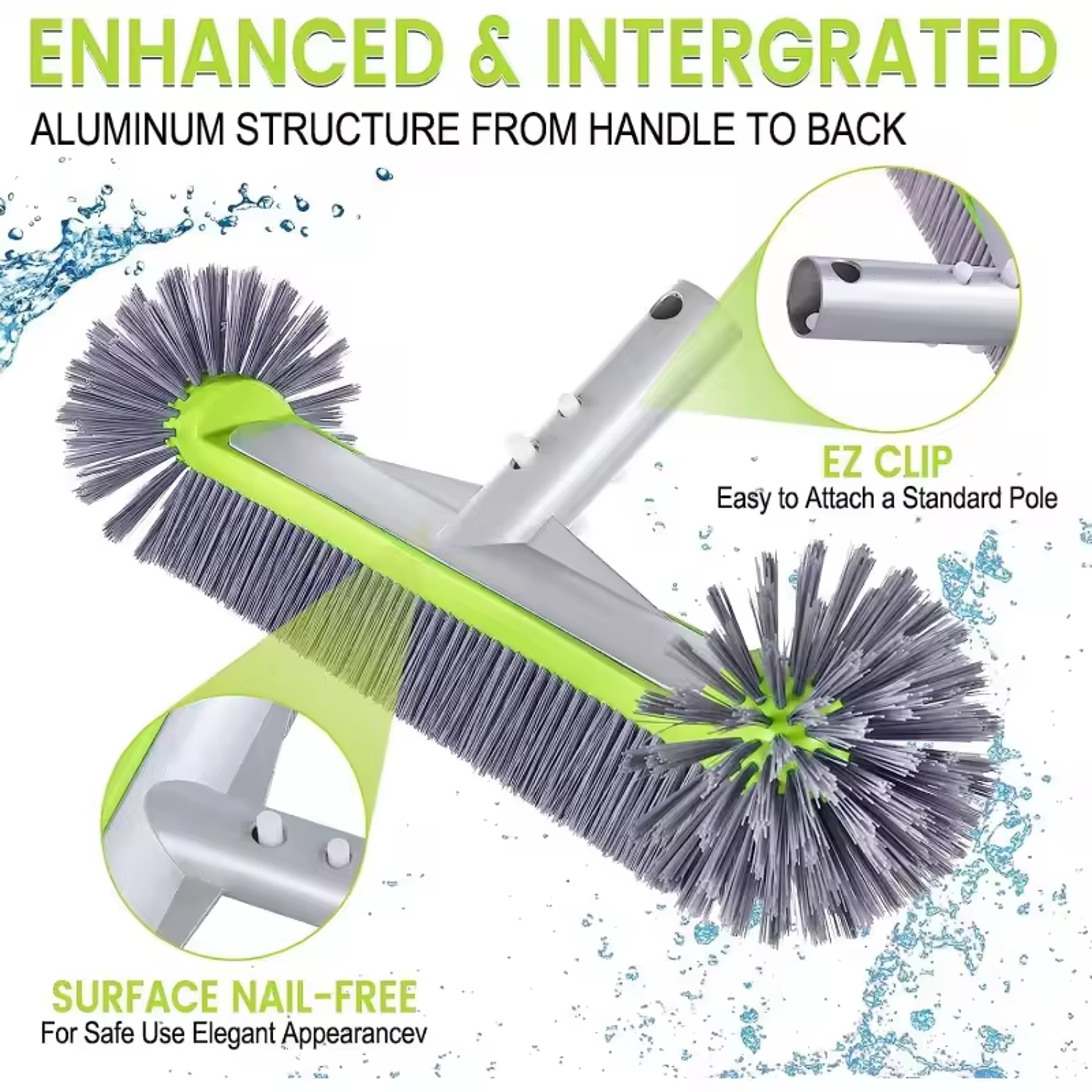 Heavy Duty Pool Brush Head With Aluminum Back And 7 Row Nylon Bristles 2