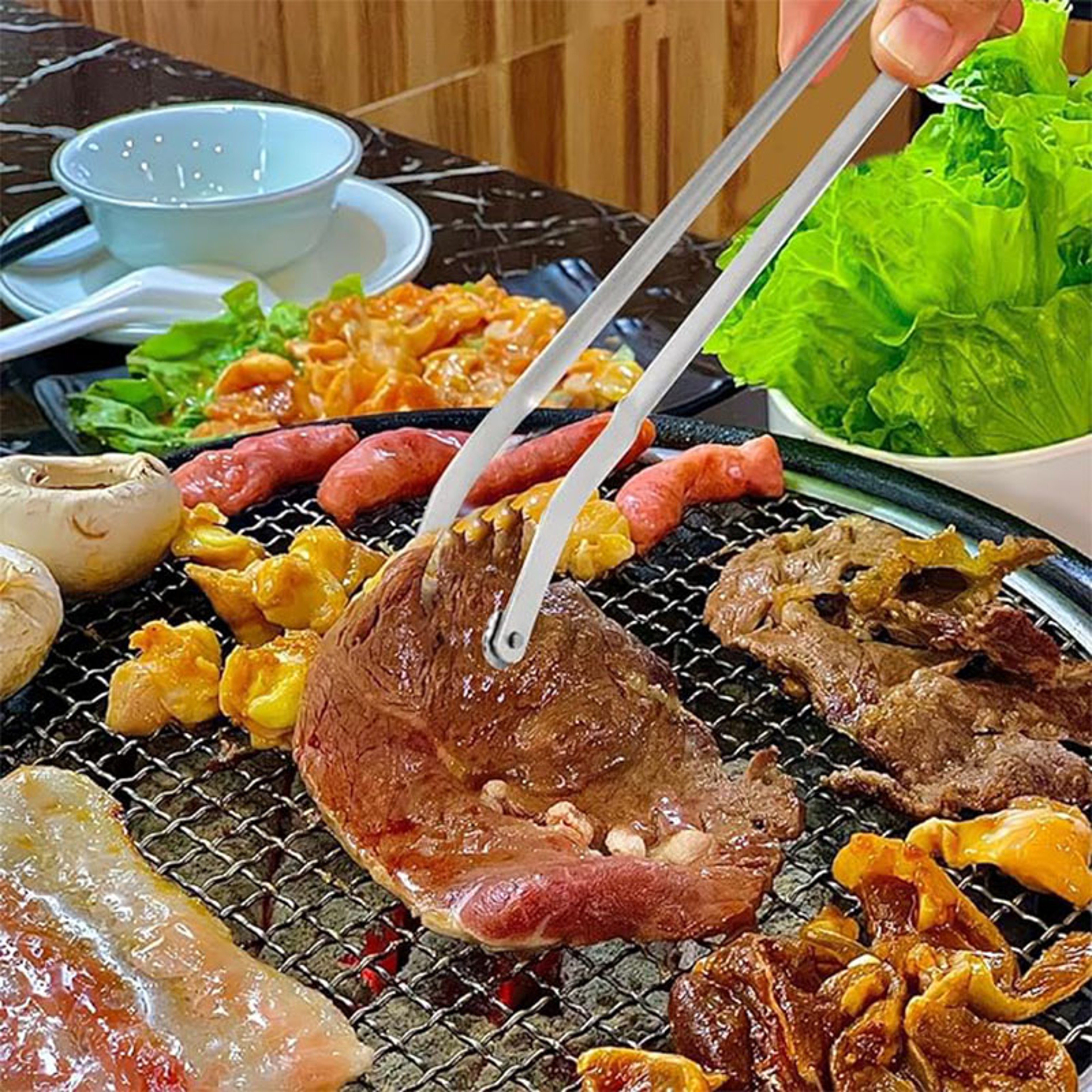 BBQ Sausage Tongs Stainless Steel Grill Tongs For Hot Dogs Sausages  Barbecue Cooking 0