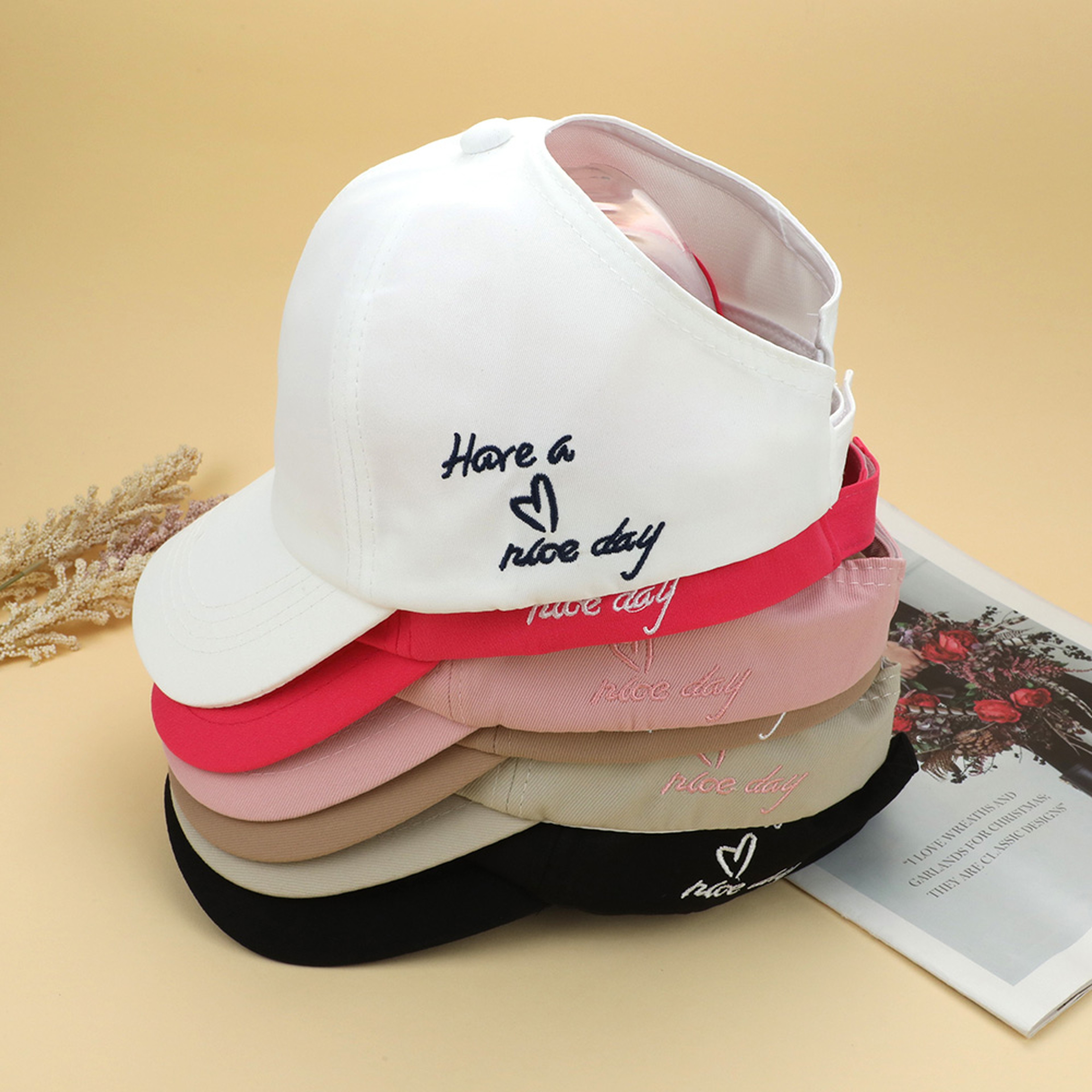 Heart Embroidered Sun Visor Hat with Ponytail Opening and UV Protection for Outdoor Sports – view 3