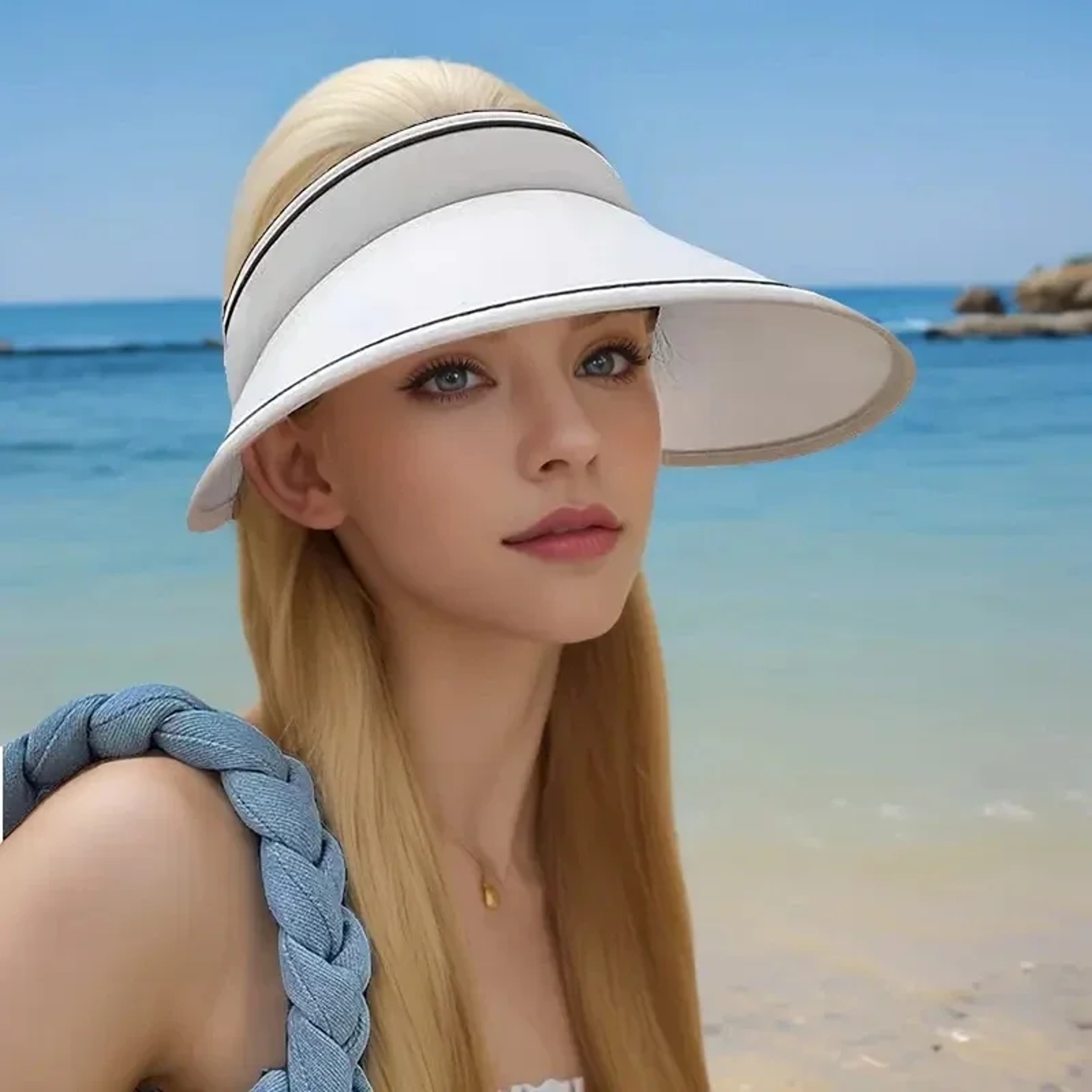 Womens Wide Brim Visor Hat With UV Protection Foldable Beach Sun Cap 0